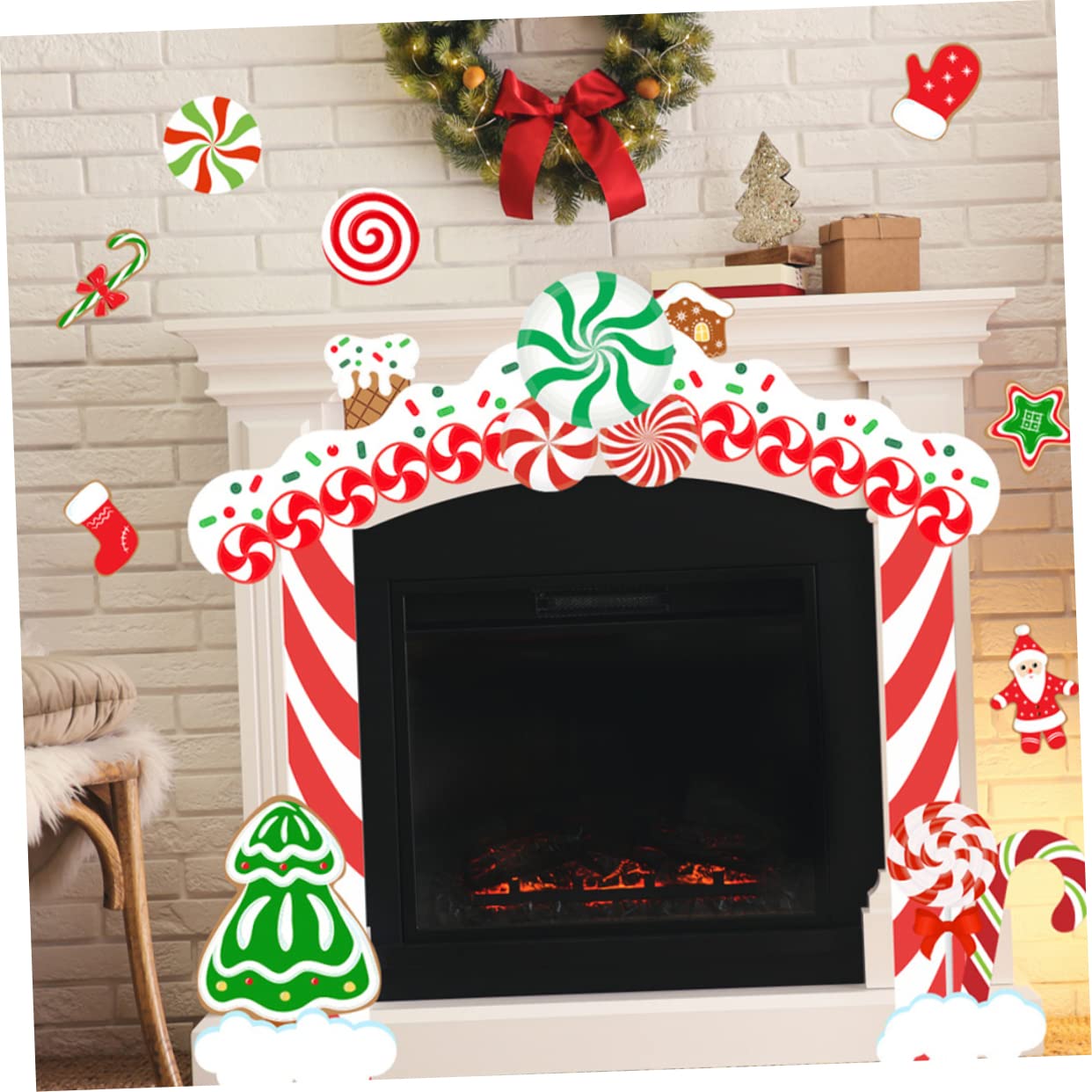 PRETYZOOM 4 Set Adesivi Natalizi Per Telaio Della Porta Muro Di Natale Decorazione Natalizia La Finestra Di Natale Aggrappa Ornamento Di Pan Di Home Decor Rosso Carta Rivestita