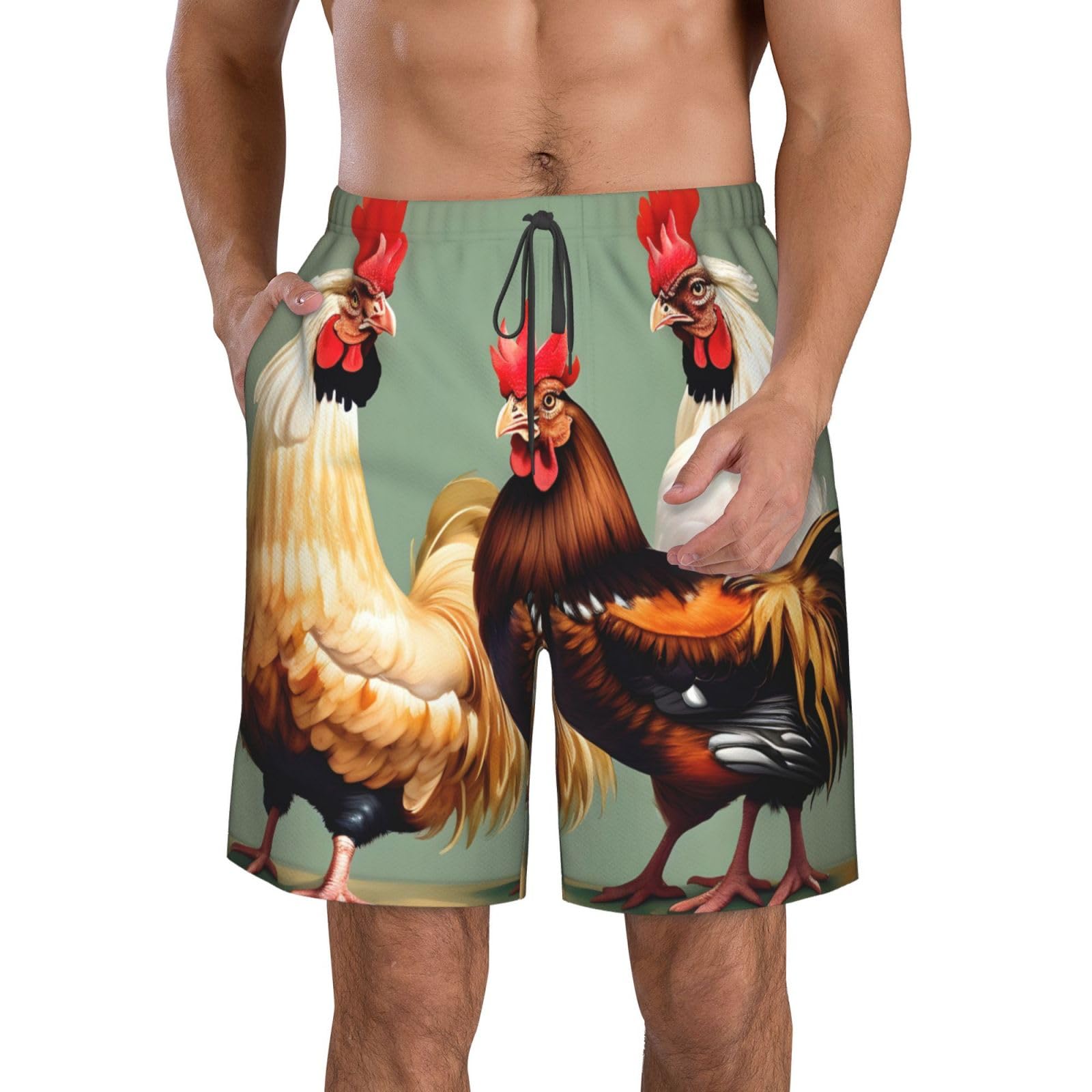 Short de plage décontracté imprimé coq et poulet, short d'été, short de bain pour homme, short de bain élégant pour homme