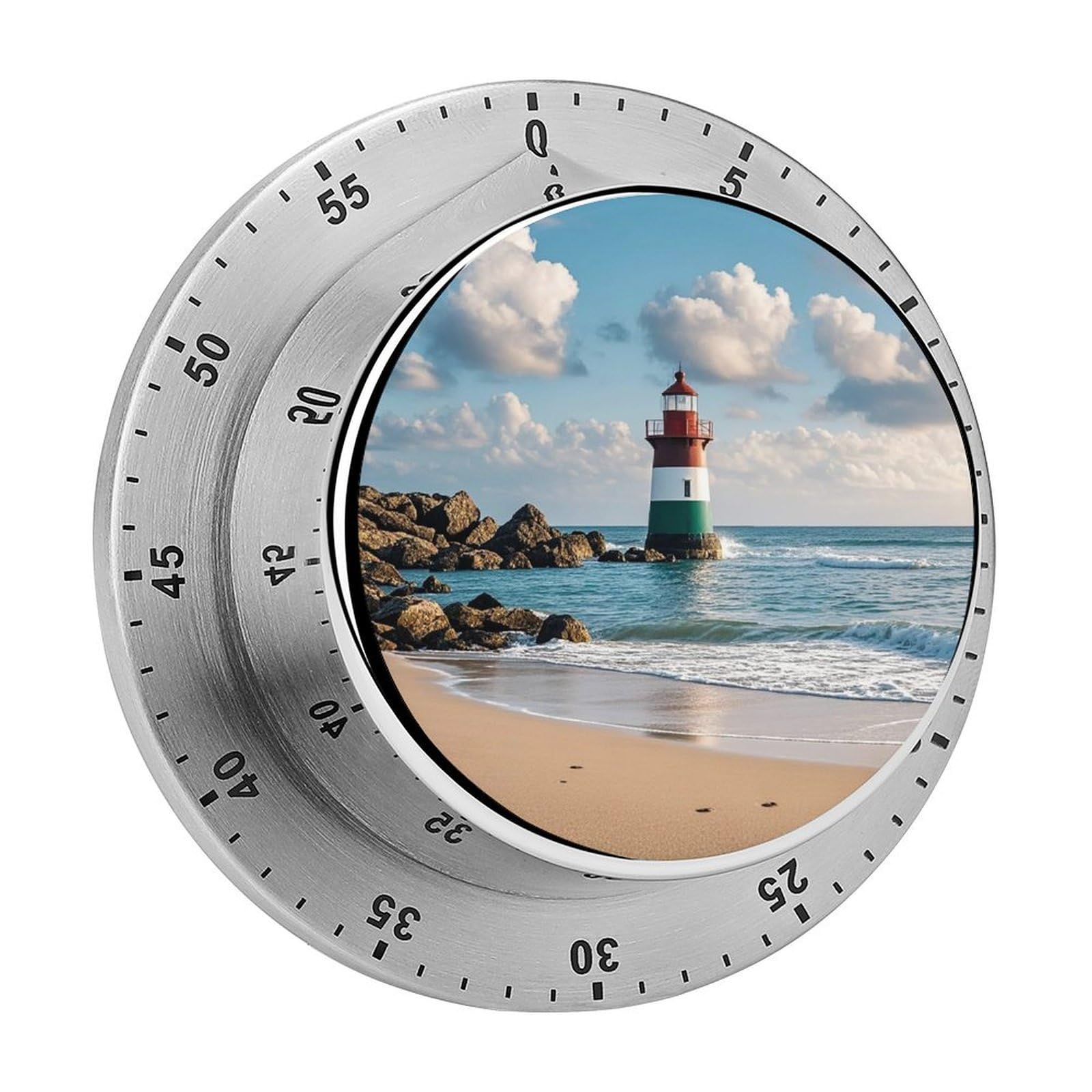Sea Lighthouse Sandbeach Timer Fashion Visual Timers Wind Up 60 Minutes Desk Timers Stainless Steel Magnetic Timer Countdown Clock No Batteries Loud Alarm for Kitchen Chef Cooking