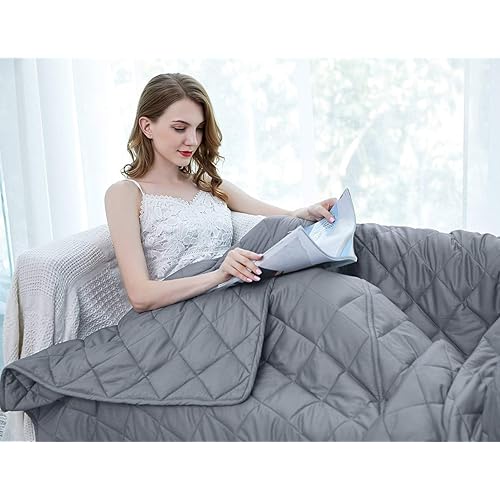 ZZZhen Weighted Blanket - High Breathability - Grey, 60" 80"-15LBs - Premium Heavy Blankets - Calm Sleeping for Adult, Durable Quilts and Quality Construction…