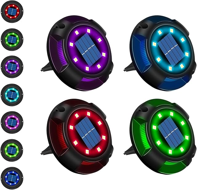 Solar Spotlights Outdoor Garden,Laliled Ground Lights Solar Powered with 12 LED,IP65 Waterproof,Outdoor Solar Landscape Lights for Yard Lawn Patio Pathway Fence Walkway,7 Colors Changing Light 4 Pack