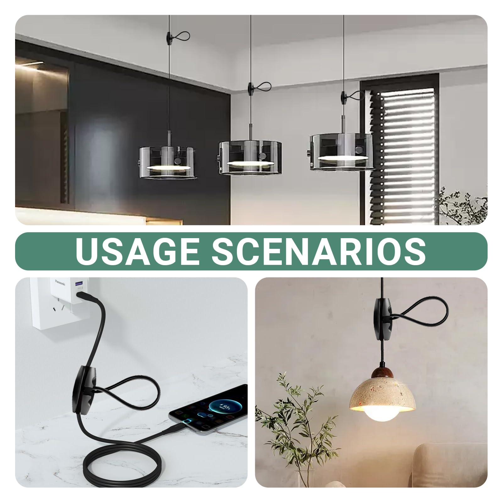2 Pezzi Accorciacavo per Lampadari, Regolatore di Lunghezza del Cavo di Illuminazione, Compatibile con Diametro Cavo 6,5-7,5 mm (Nero)