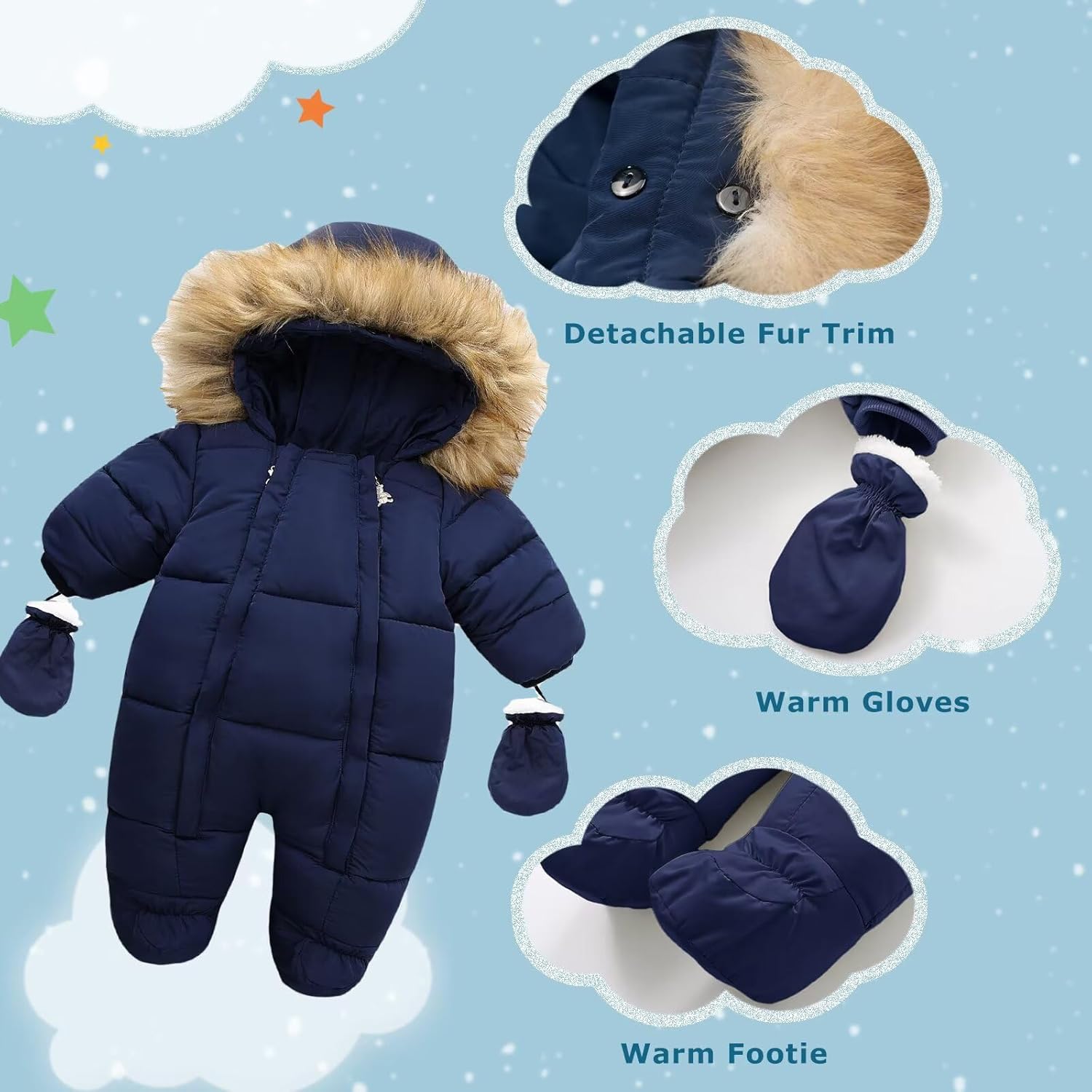 Baby Girl Boy Snowsuit Cute Down Jacket Hooded Romper Light Puffer Padded Jumpsuit Infant Winter Outwear - Image 2