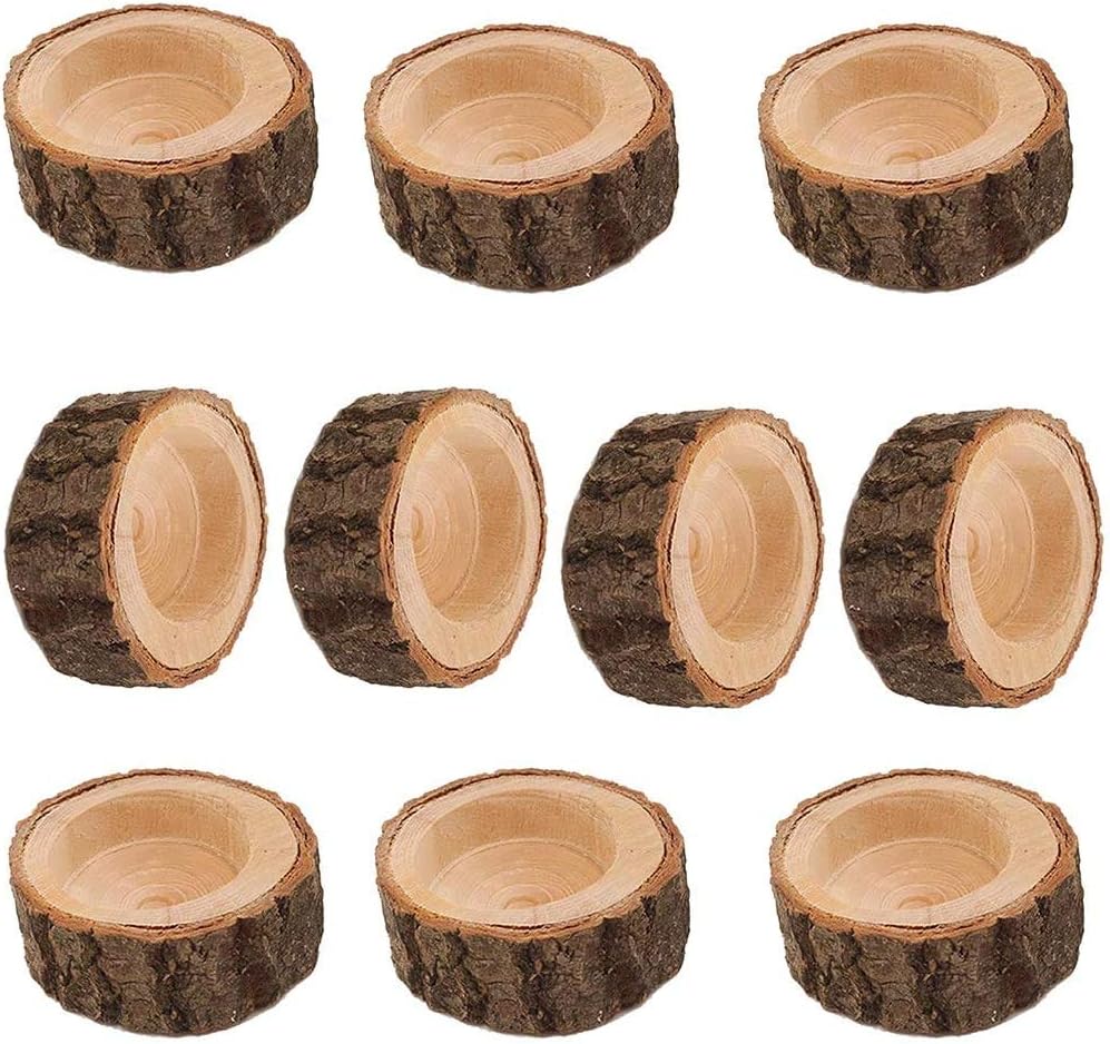 Yikko Tea Light Candle Holders, Wooden Candleholder Set for Wedding Centerpieces for Table, Halloween |Christmas Party |Valentine's Day |Home Decoration - 10pcs (2.16Wx0.98H): Kitchen & Dining