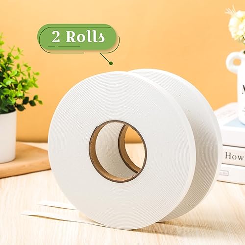 Vista 14 de 2 rollos de cinta de doble cara blanca de espuma de polietileno, cinta adhesiva de montaje suave Blanco