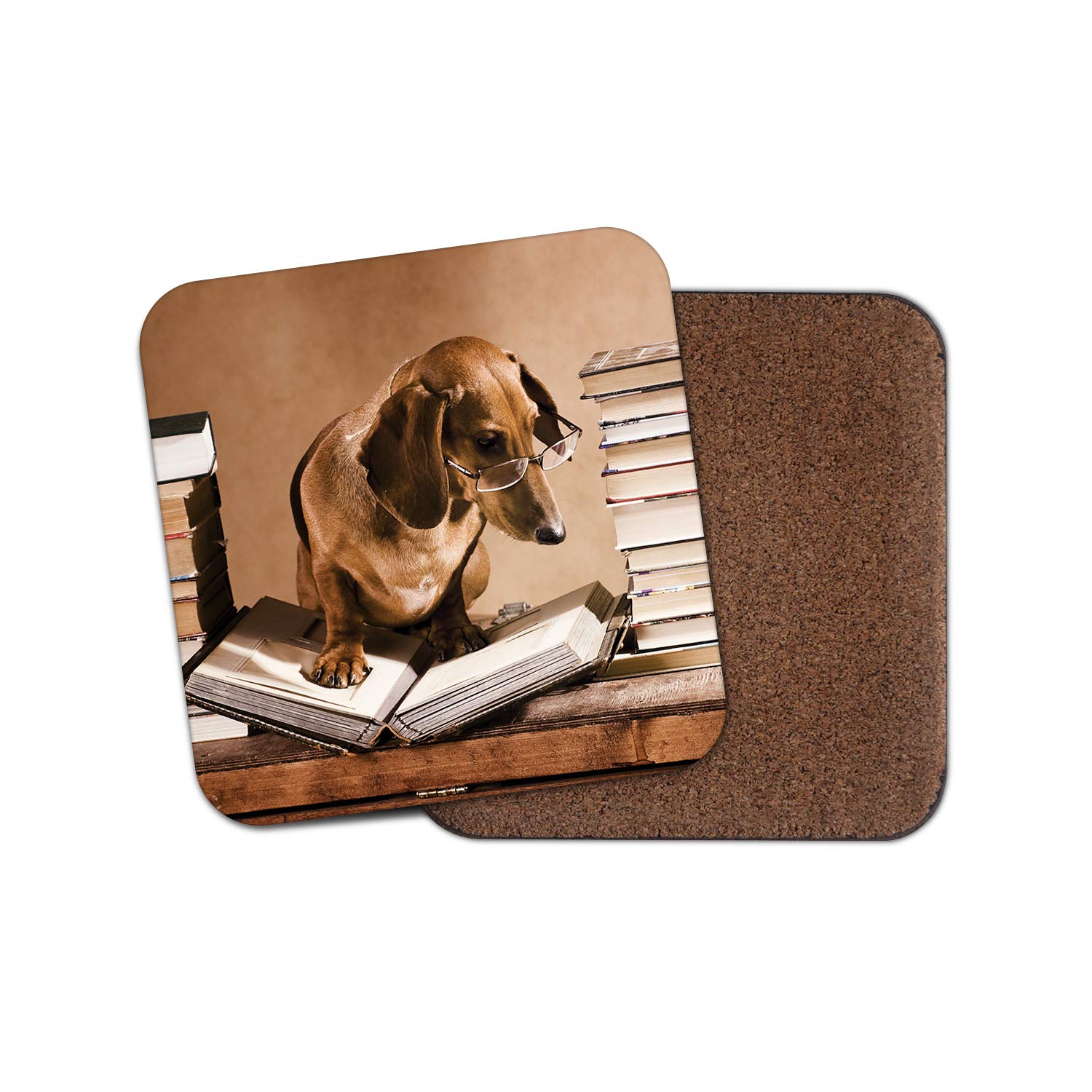 Destinationvinyl Multicolor 1 X Dachshund Book Worm Coaster - Sausage Dog Puppyfunny Kids Joke 15224