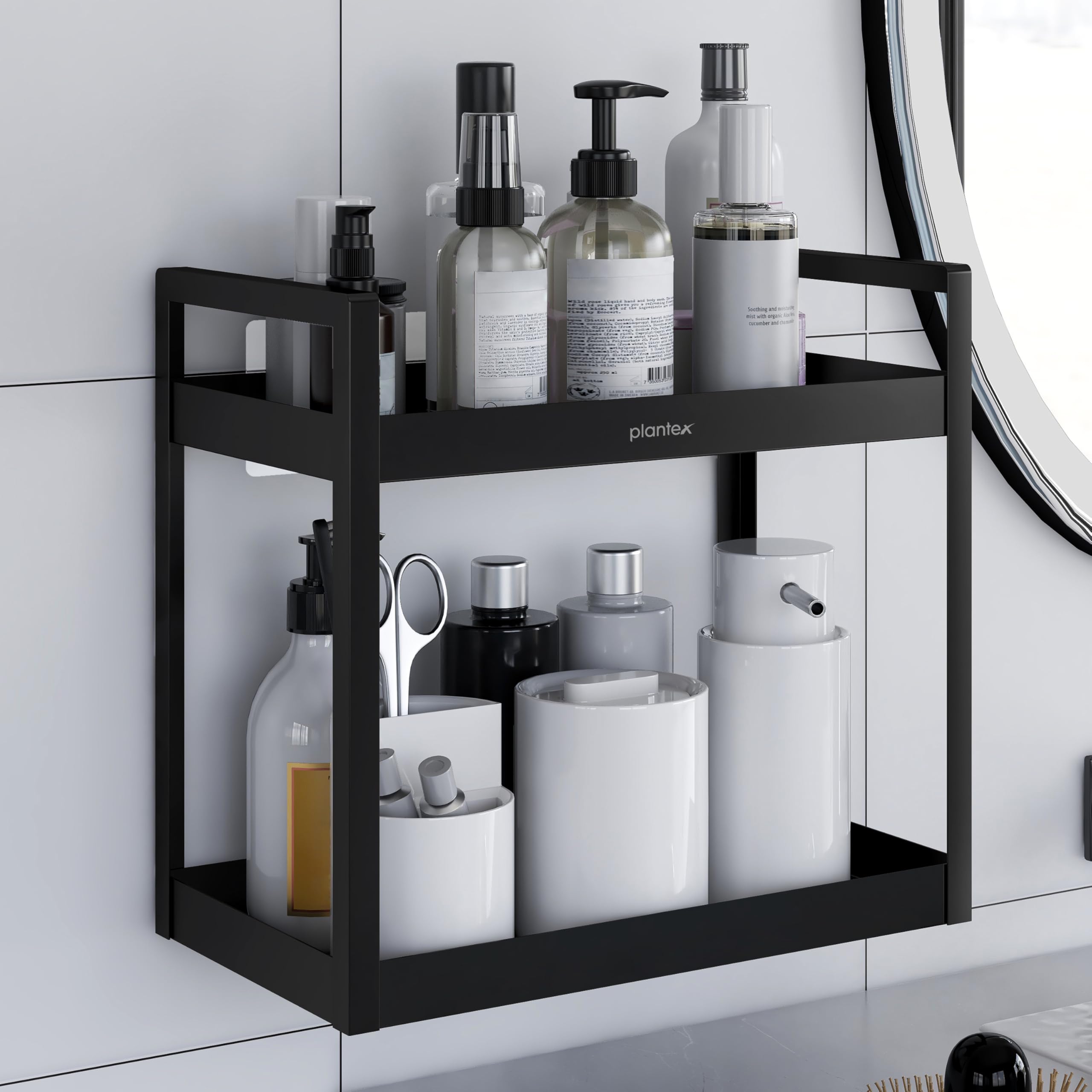 Plantex Deluxe 2 Tier Self Adhesive Shelf for Bathroom/Bathroom Organizer withoiut Drill/Kitchen Multipurpose Shelf(Black, Powder Coated,GI Metal)-picture-12
