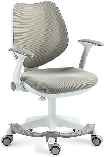 HOMEFUN Silla de escritorio para niños, sillas de computadora con reposabrazos y reposapiés para niños y niñas, bonita malla ergonómica con altura