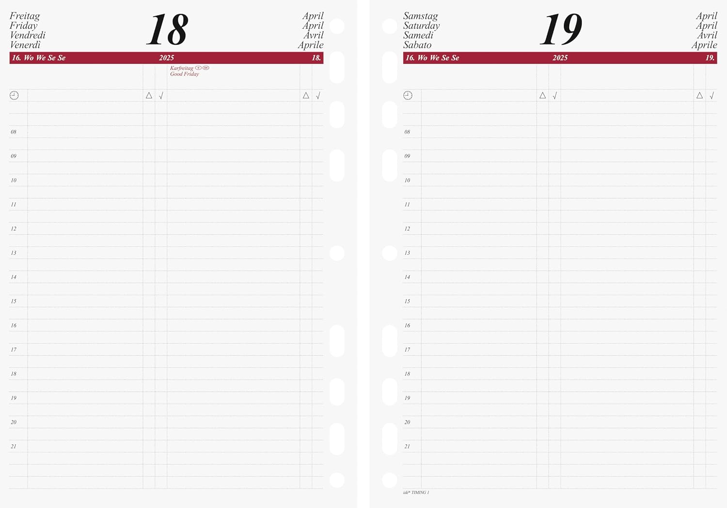 rido/idé Daily Calendar Timing 1 (2025), 1 Page = 1 Day, A5, 448 Pages