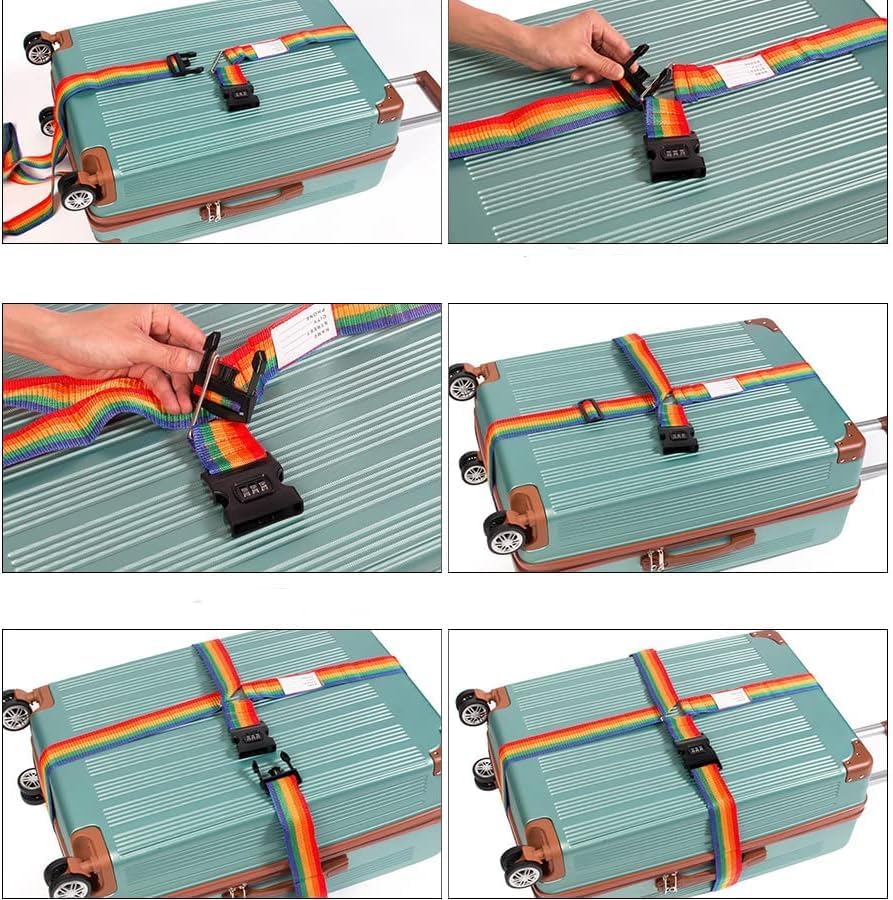 Kshavi Luggage Straps Suitcase Belts with Buckle, Combination Lock, Adjustable Travel Packing Accessories, Suitcase Belts Multi Color (1) 2