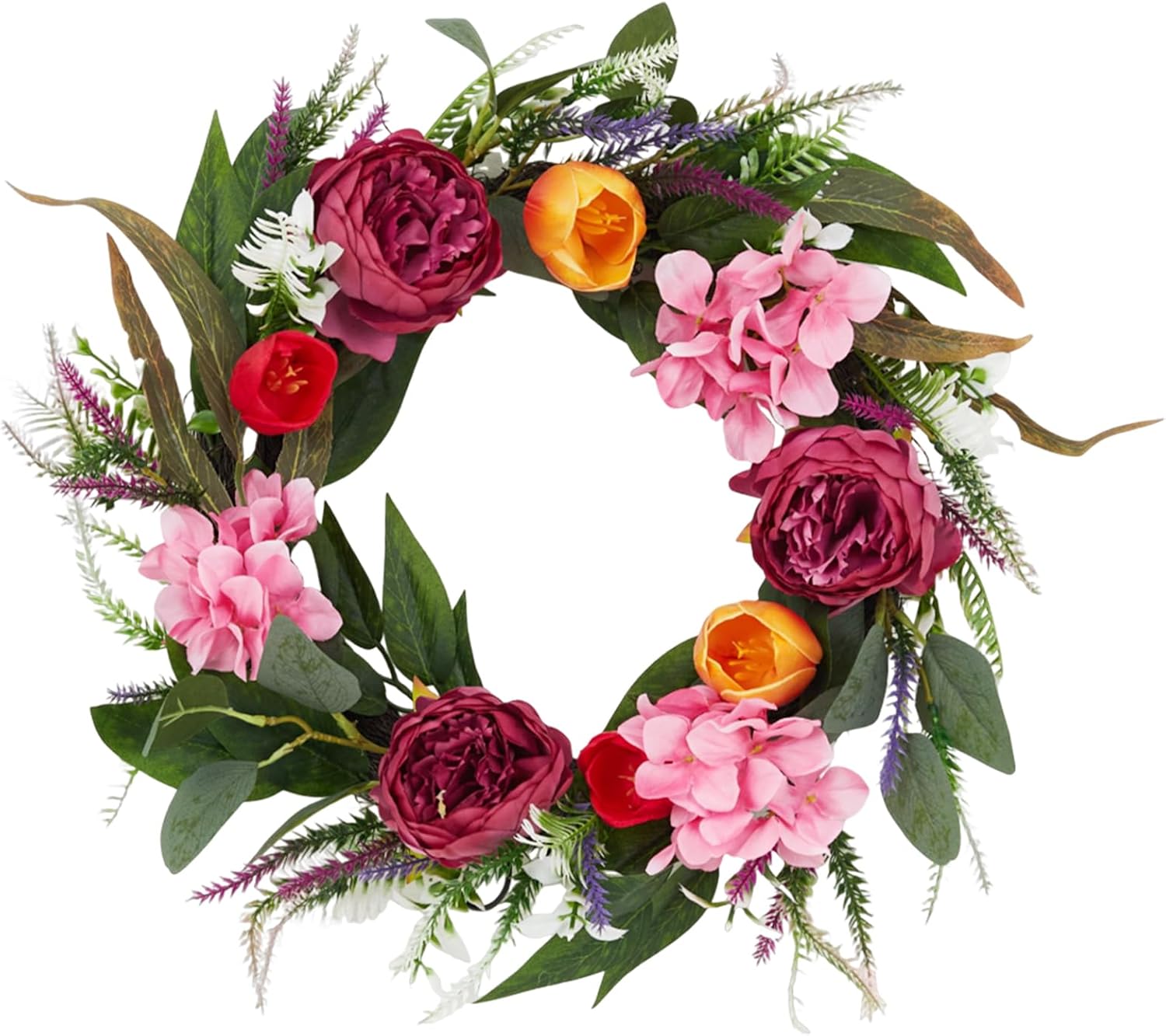 Spring Wreaths for Front Door Set, 18" Artificial Spring Summer Wreath with 2 Matching Flower Bouquets, Peony Tulip Hydrangea Floral Wreath, Farmhouse Front Door Decor for Indoor Outdoor