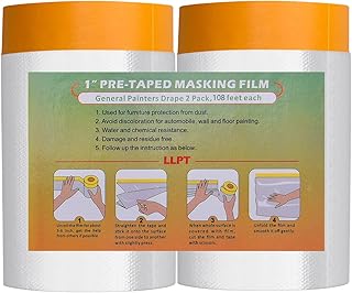 LLPT Abdeckfolie Klebeband mit Folie | 2 Rollen | Transparent Abdeckfolie Selbstklebende Malerfolie Malerband | Zum Schutz...