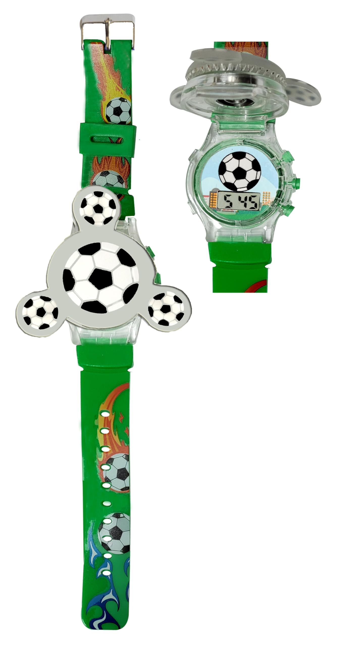 Dreamy Foot Ball Soft Rubber Silicone Light with Spinner Cartoon Cap Cover Non Breakable Kids Digital Wrist Watch - Pack of 1 (Blue) (B0D8CHQJMR) Amazon Price History, Amazon Price Tracker