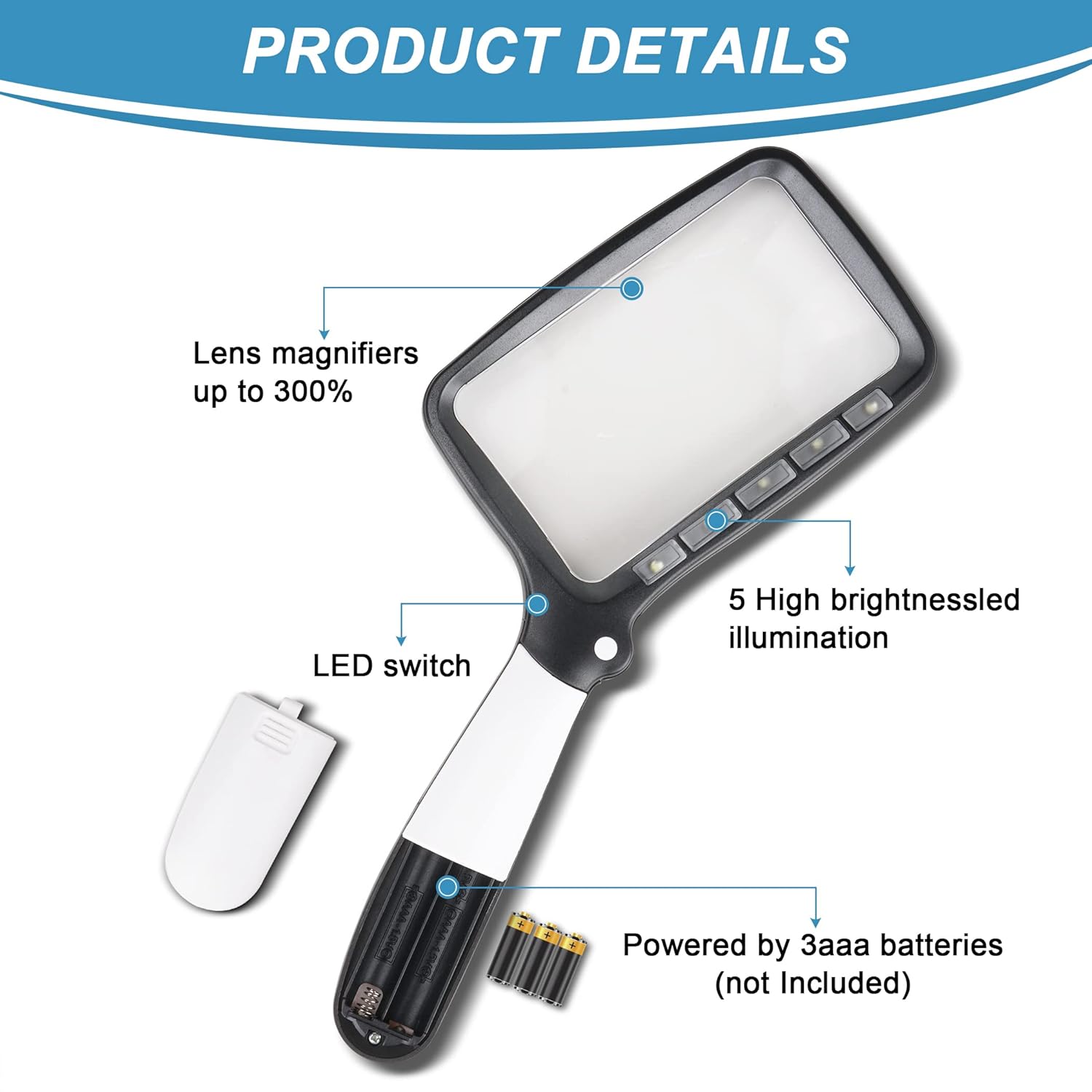 Rectangular Magnifying Glass with Light Magnifier Large Foldable