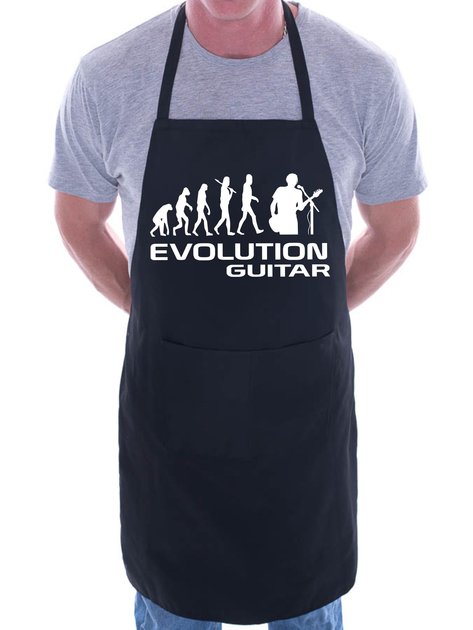 Print4u Men's Black Evolution Of Guitarist Guitar Bbq Cooking Funny Novelty Apron
