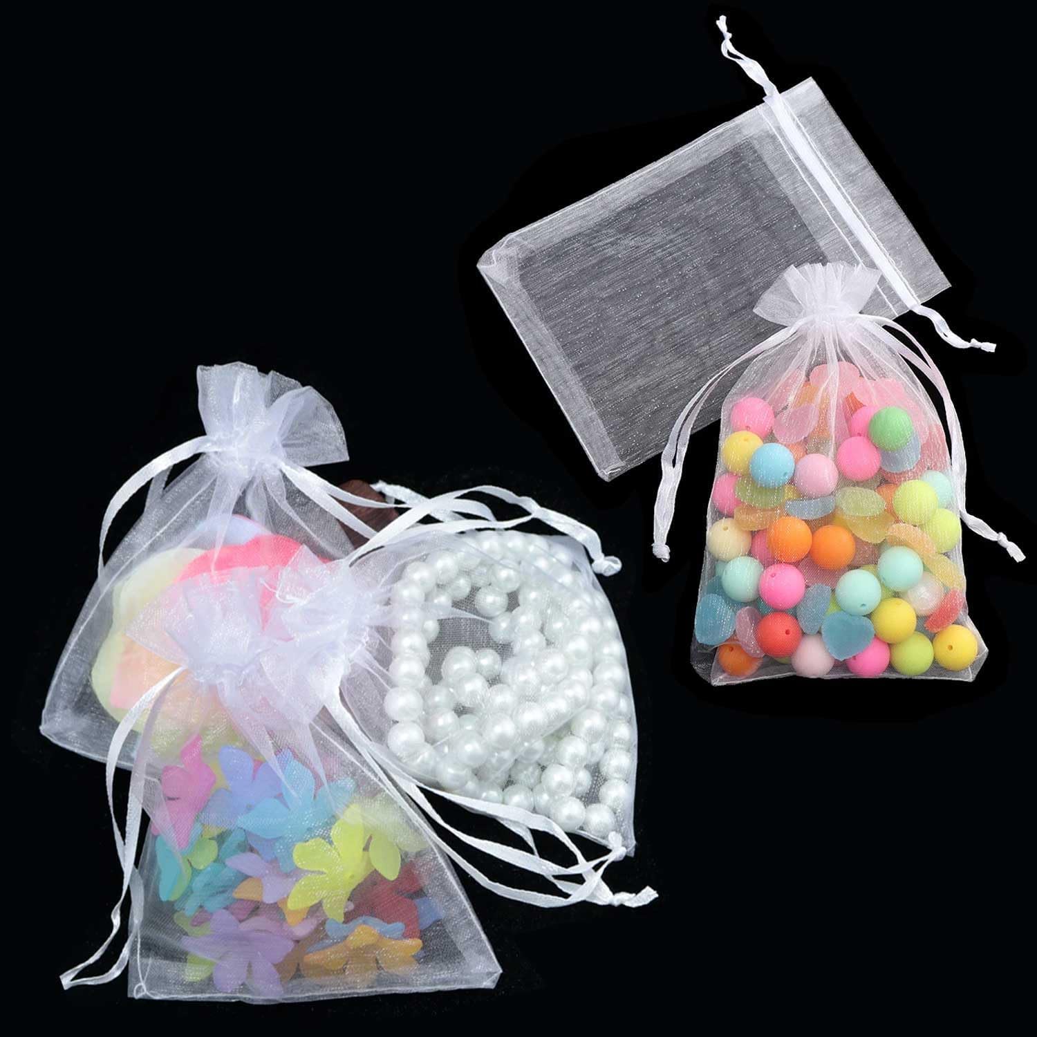 YUBBYSTU Torby z organzy białe, 50 szt. 13 x 18 cm siatkowe torby na prezenty ślubne ze sznurkiem do przezroczystych woreczków siatkowych, idealne na ślub, Boże Narodzenie, urodziny, rocznicę