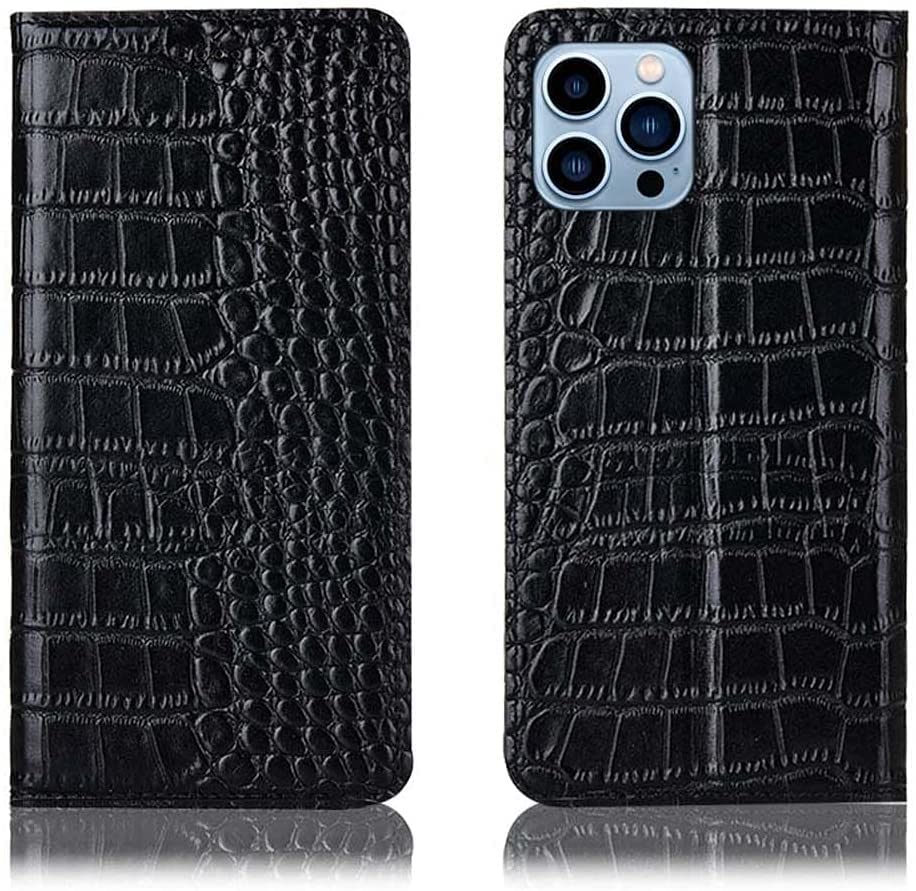 Étui iPhone 13 Pro Max à rabat crocodile noir : évitez les rayures d'écran au quotidien