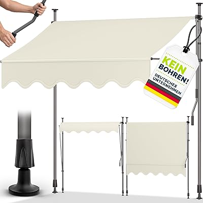 tillvex Klemmmarkise mit Handkurbel Balkon | Balkonmarkise ohne Bohren | Markise UV-beständig & höhenverstellbar | Sonnenschutz Terrasse & Garten wasserdicht (Sand, 350cm)