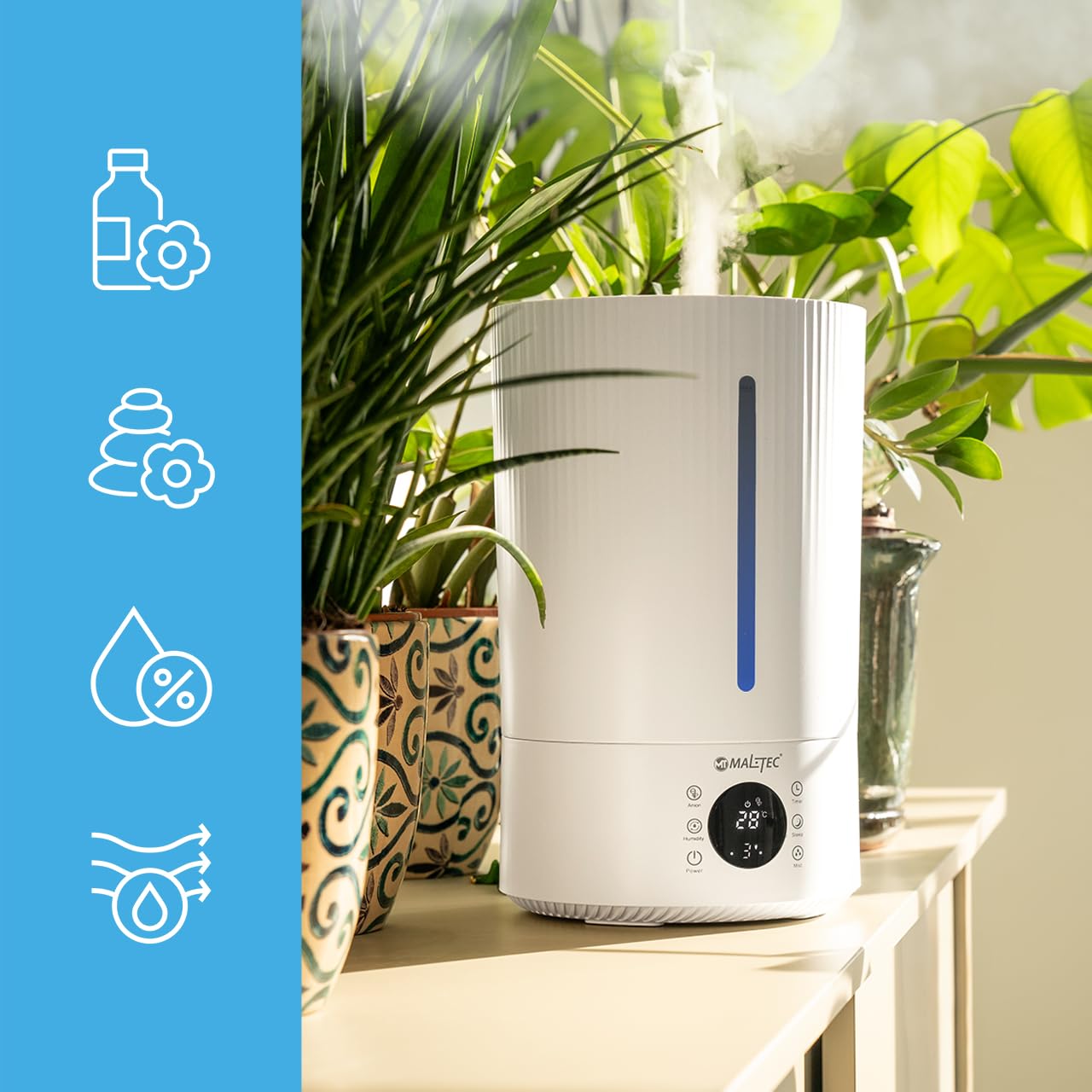Maltec Luftbefeuchter Ionisator Diffusor WT5000ION mit Ölen Ultraschall bis 35m2 Aromatherapie 3 Stufen