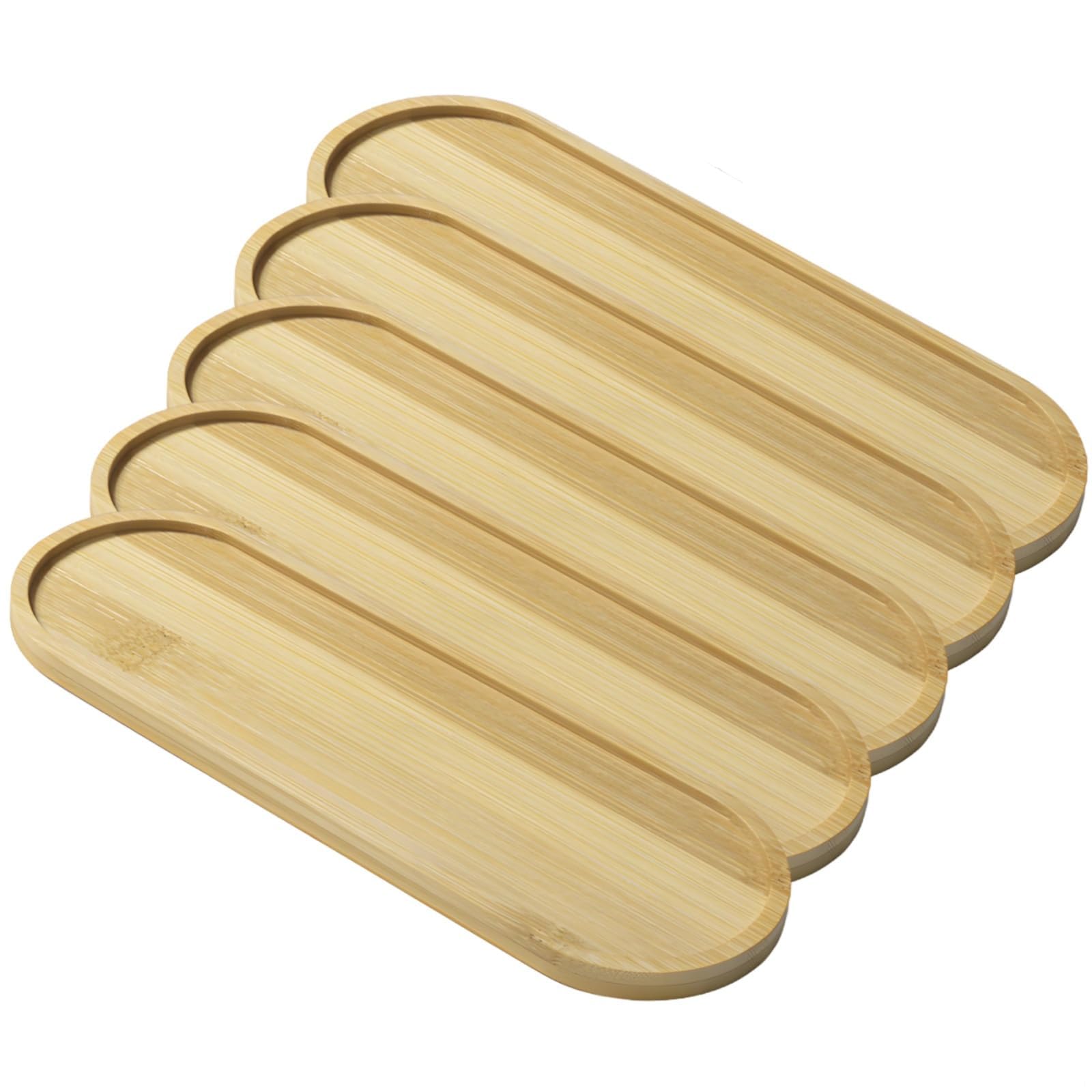 Lot de 5 plateaux de service ovales en bambou lisse en bois d'acacia parfait pour la salle à manger et les travaux manuels Facile à nettoyer 24,9 x 8,9 cm – Idéal pour la maison et la cuisine