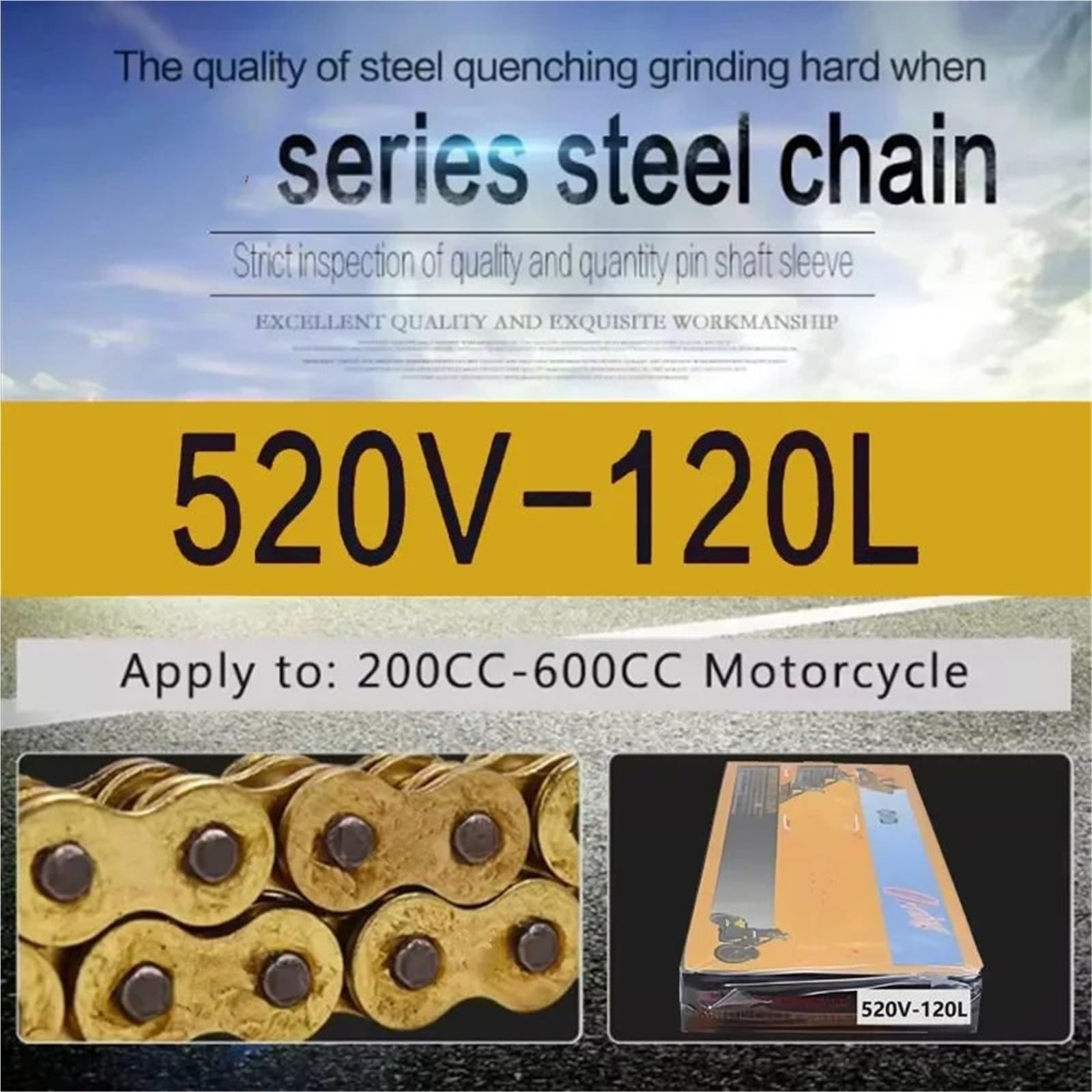 Cadena Moto Junta tórica para cadena de motocicleta, 520, 525, 530, 428, 120 y 136 eslabones, compatible con Yamaha, Kawasaki y Suzuki.(520 Chain 120 Links)