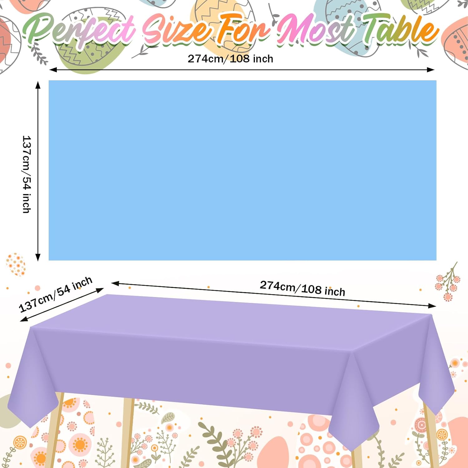Patelai 6 Pcs Easter Pastel Color Plastic Disposable Tablecloth for Rectangle Tables 54 x 108 Inch Waterproof Table Cover for Easter Party Spring Birthday Party Supplies Decoration (Fresh Color)