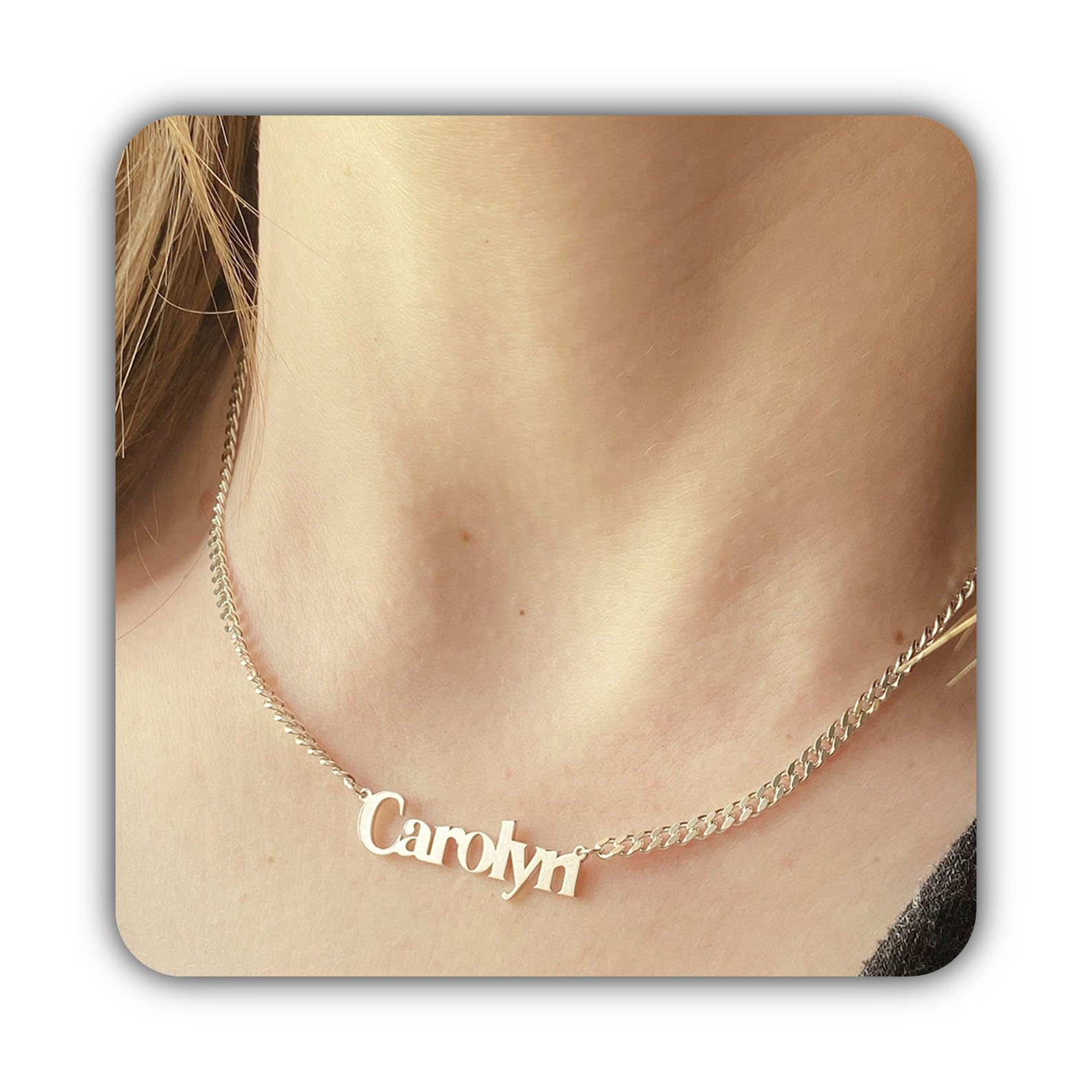 Plata de ley collar con nombre cadena barbada joya Navidad para ella Día de la Madre