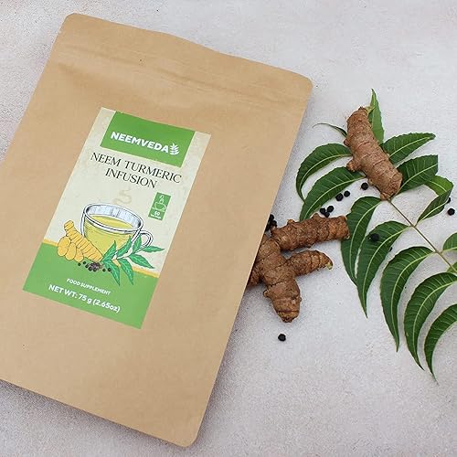 Miniatura 5 de iqra Neemveda Neem infusión de té de hierbas de cúrcuma con pimienta negra para alta absorción, 50 bolsas de té