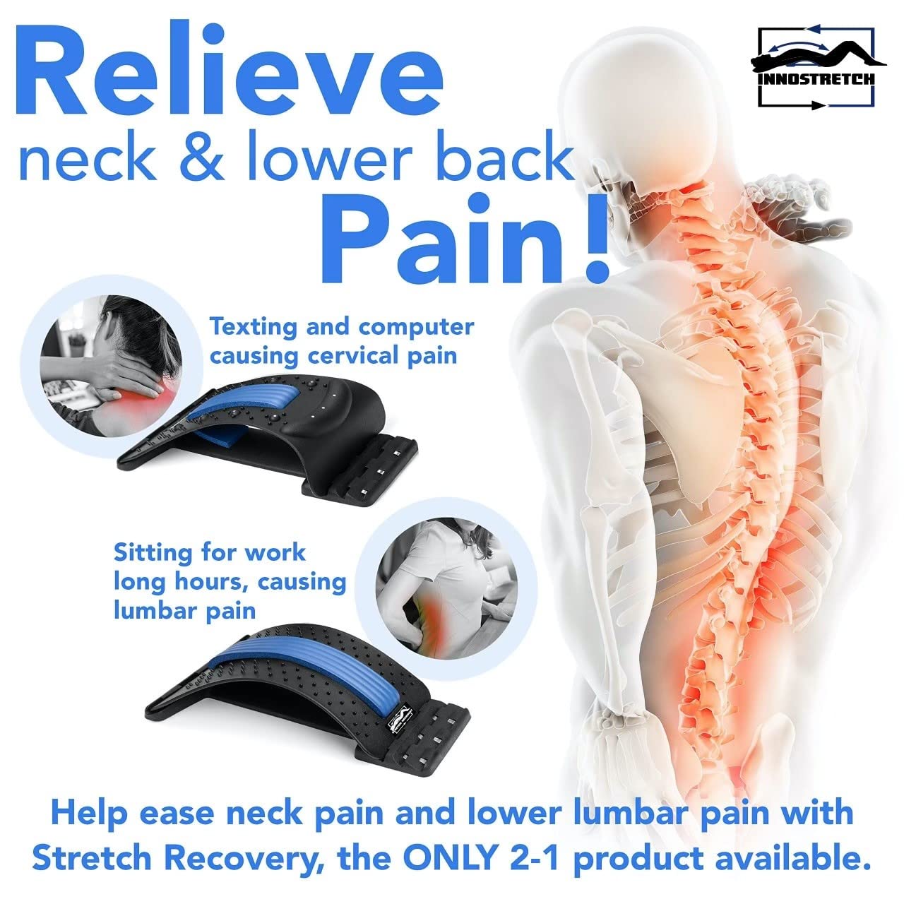 Crаzу Dеаlѕ Innostretch (2 in 1) - Back stretcher for pain relief with neck stretcher for cervical pain relief - Lumbar stretcher for back pain - Orthopedic back and neck stretcher