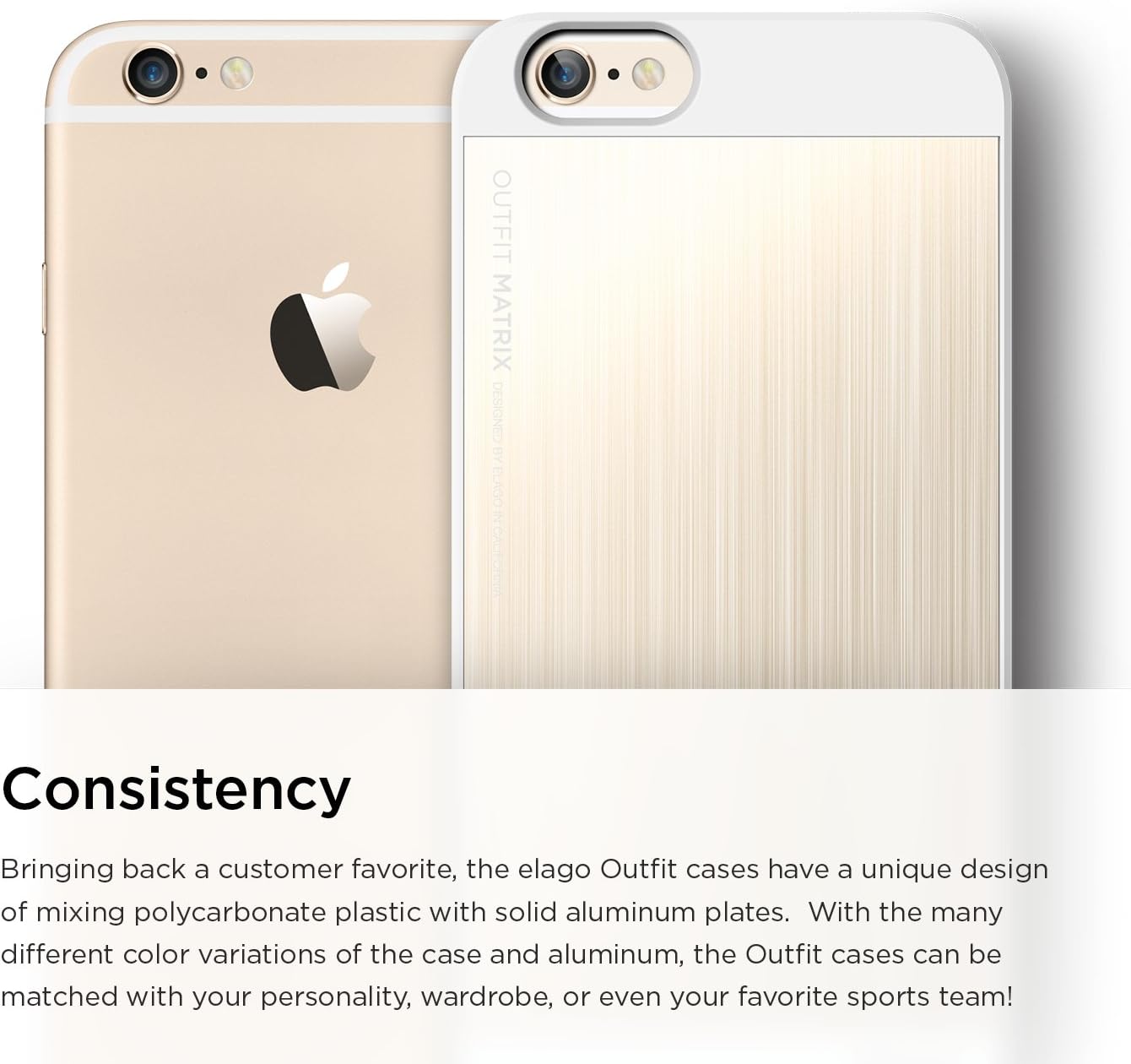iPhone 6S Case, elago® [Outift Matrix][White/Champagne Gold] - [Premium Hybrid Construction][Brushed Aluminum][Spark Design Award] - for iPhone 6/6S