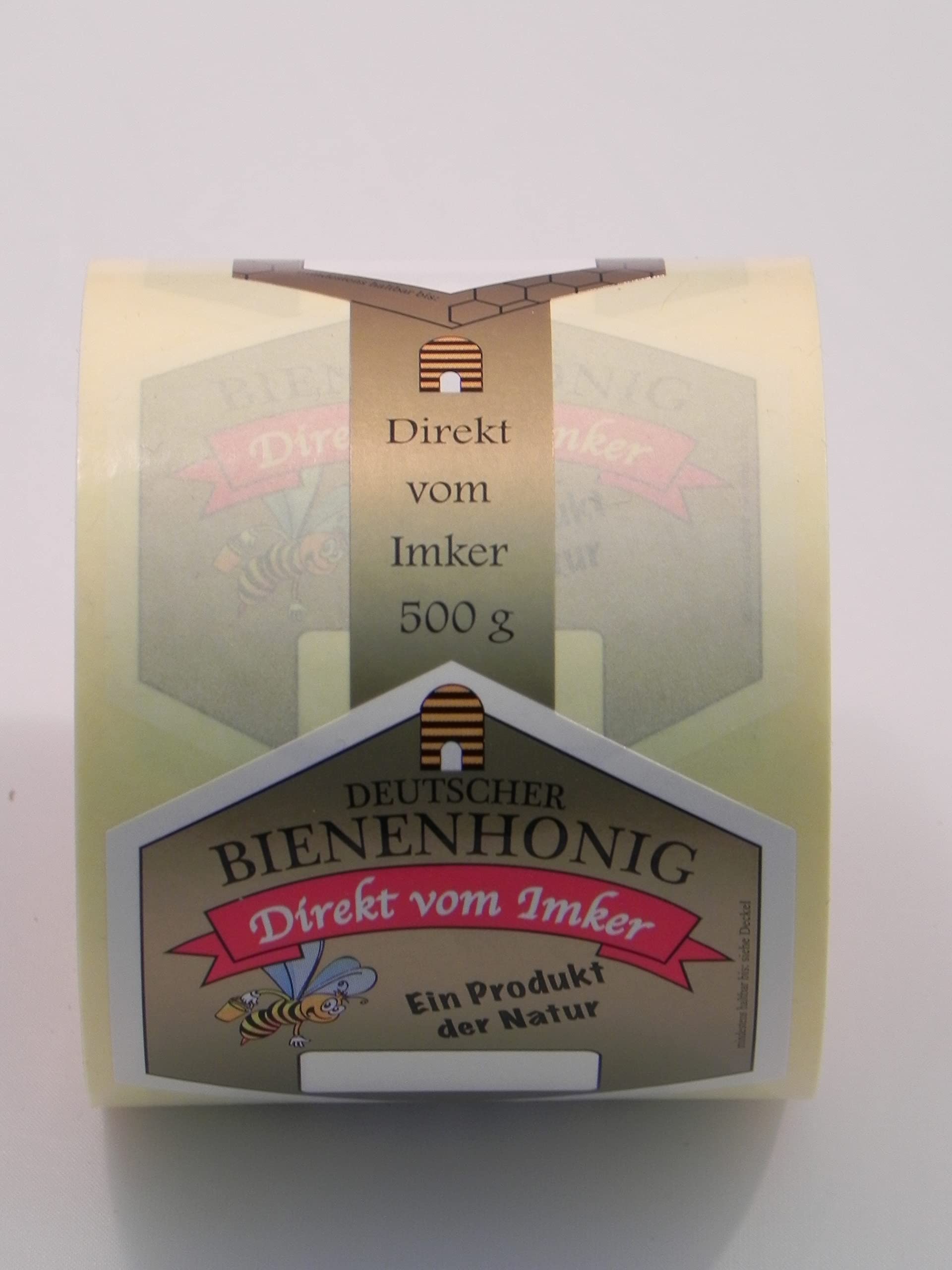 200 Stk. Etiketten f.Honig selbstklebend f.500g Deckellasche auf Rolle Deutscher BienenhonigHonigglasetiketten Honigetiketten Imker