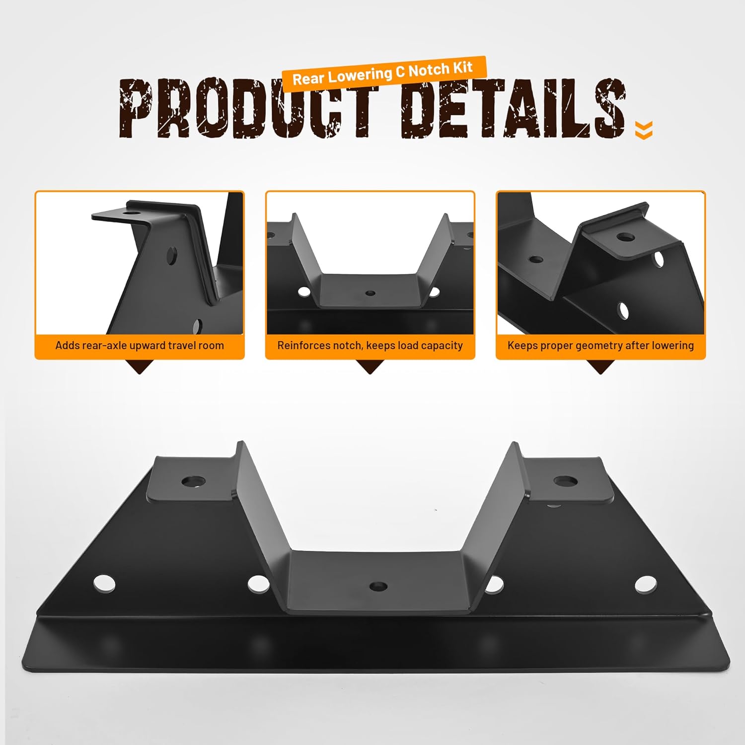 Rear Lowering C Notch Kit Compatible with 1973-1987 Chevrolet C10 C20 C30 R20 R30 GMC C2500 C3500 R2500 R3500 Suspension Drop Flip Cnotch C-Notch Bolt-on Frame Body Rust Repair Kit Steel