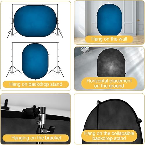 Miniatura 4 de Kate Telón de fondo plegable desplegable negro y azul portátil para fiestas, retratos, videos, podcast, 5 x 6.5 pies