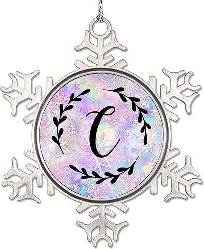 LITTLEGROVE SEEDS Adornos de Navidad con monograma, letra C, adornos para árbol de Navidad, corona negra, adornos de metal del alfabeto, regalos