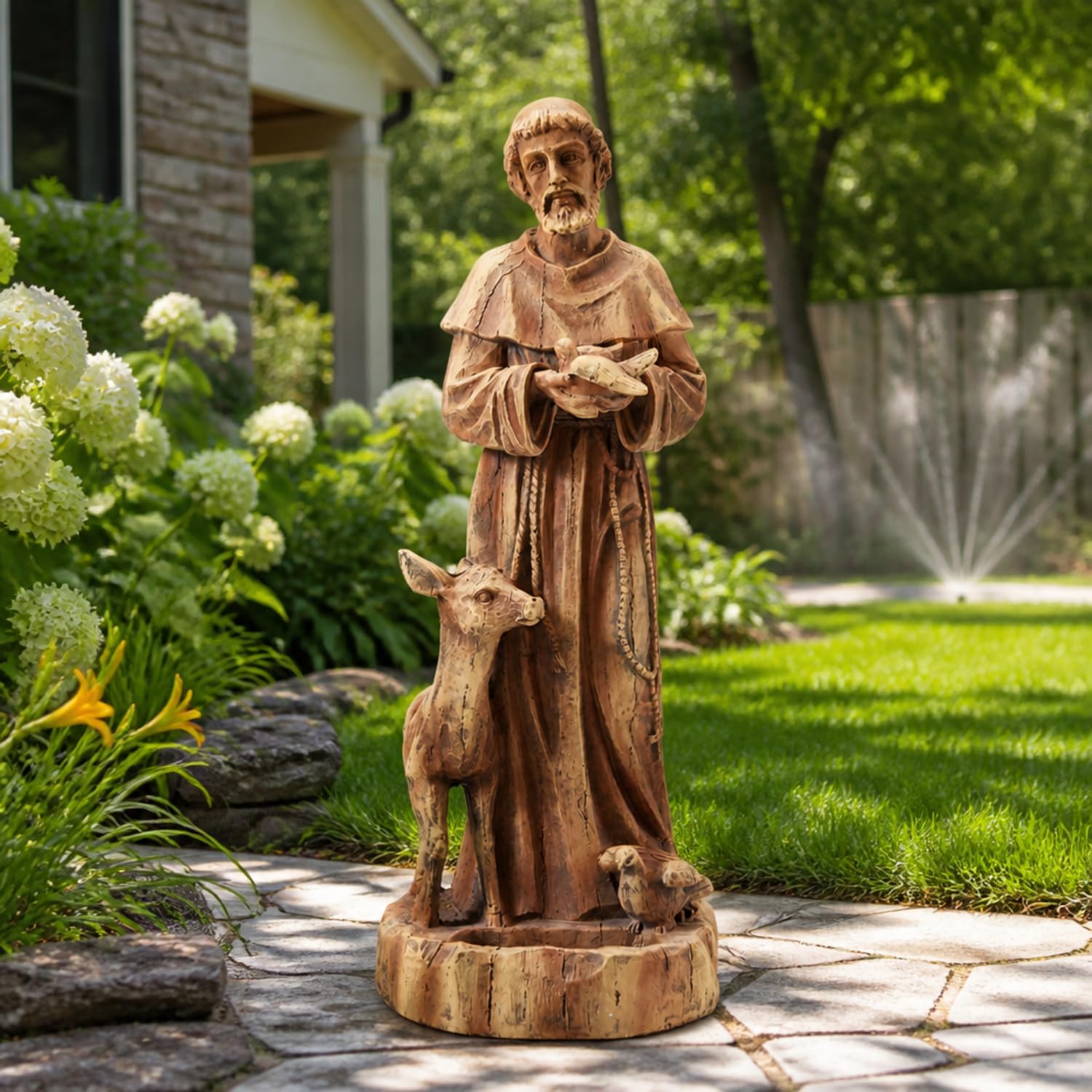 YOLENY 25" Saint Francis Statue with Bird Feeder, Outdoor Garden Decor