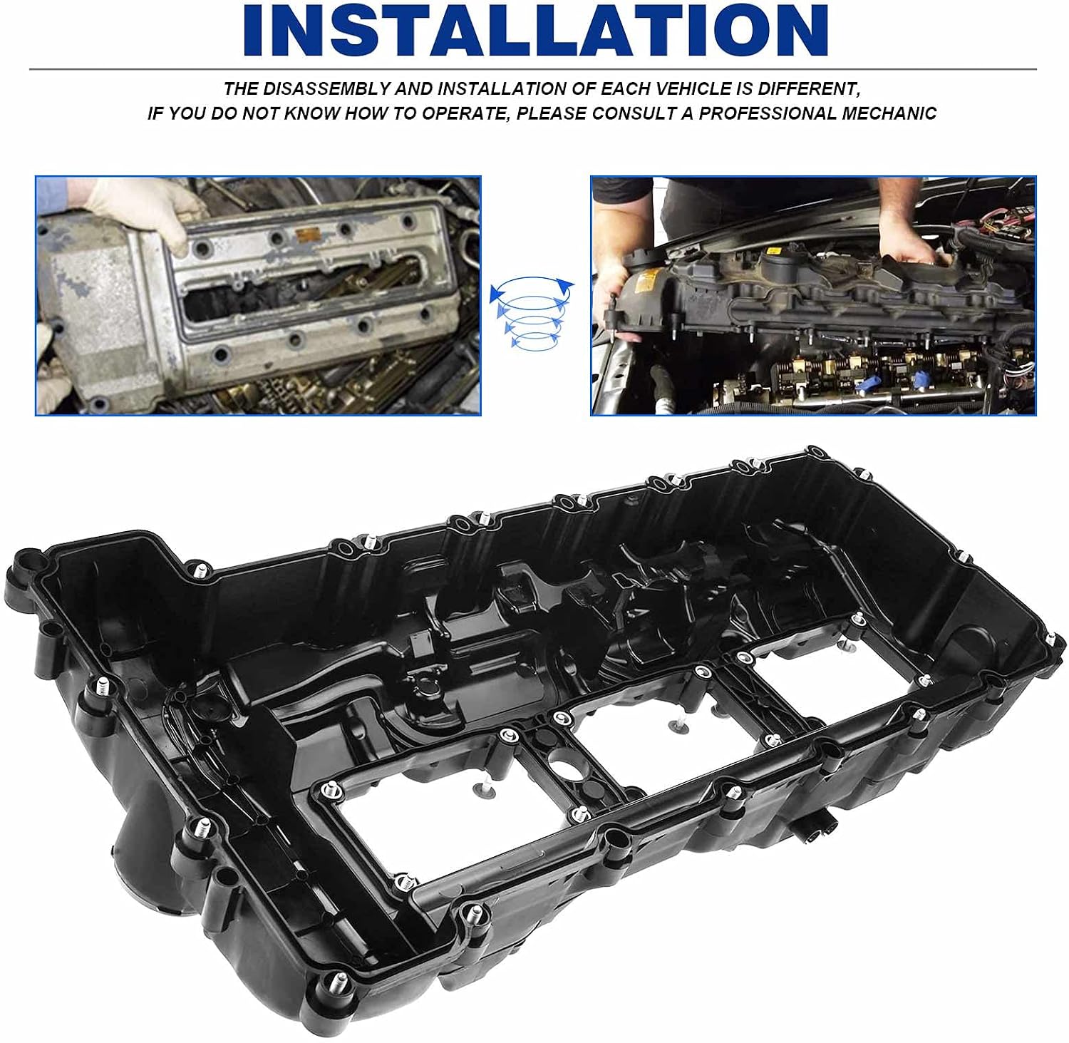 Engine Valve Cover and Gasket Set Replacement for BMW X1 X3 X4 X5 X6 135i 335i 435i 535i 640i 740i (L6 3.0L N55 Engine)