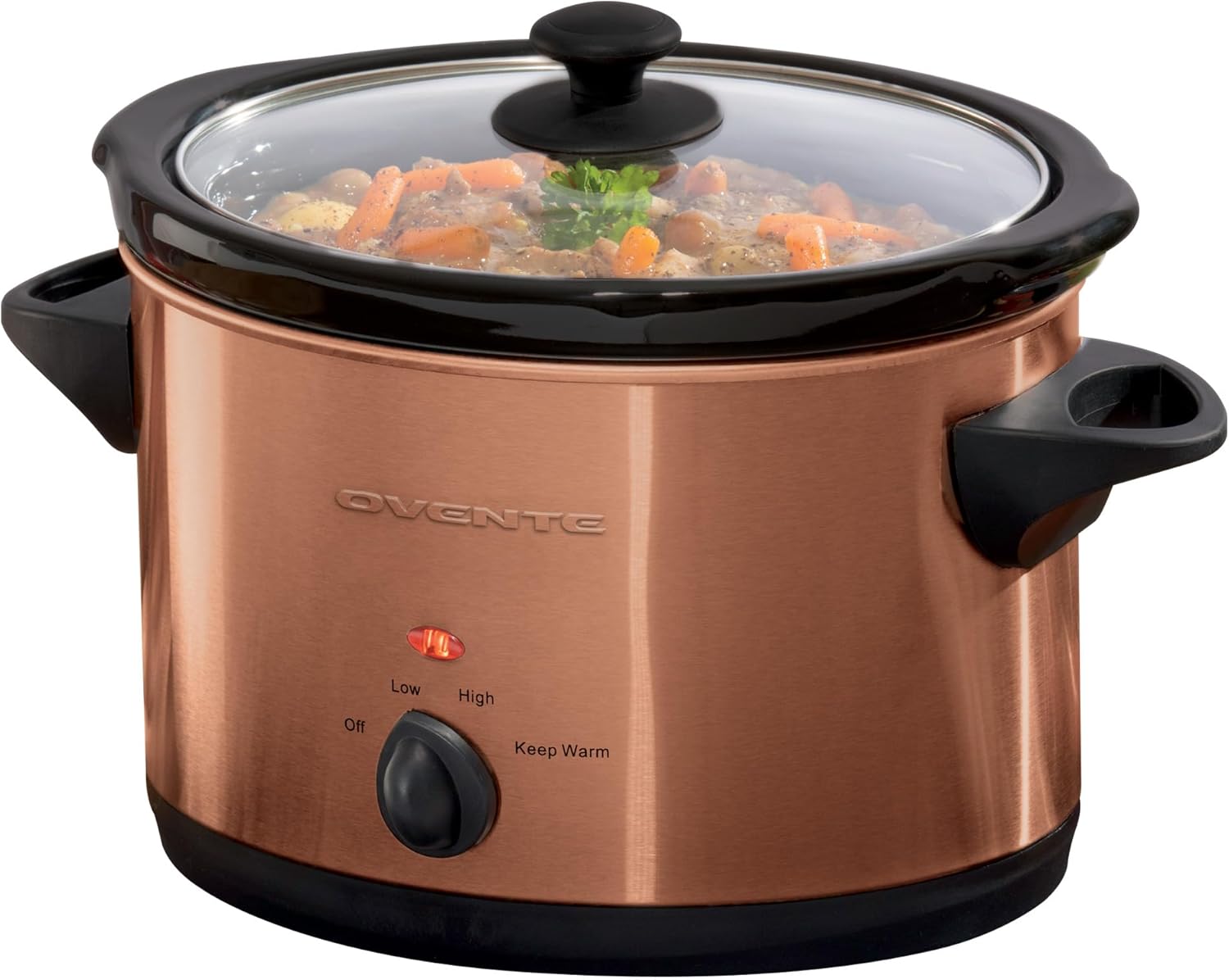 OVENTE 4-Quart Electric Slow Cooker with 3 Temperature Setting, Removable Ceramic Pot, Dishwasher Safe Glass Lid, Stainless Steel Body, Ideal for Entrees, Soups, Sauces, Stews & Dips, Copper SLO40ACO