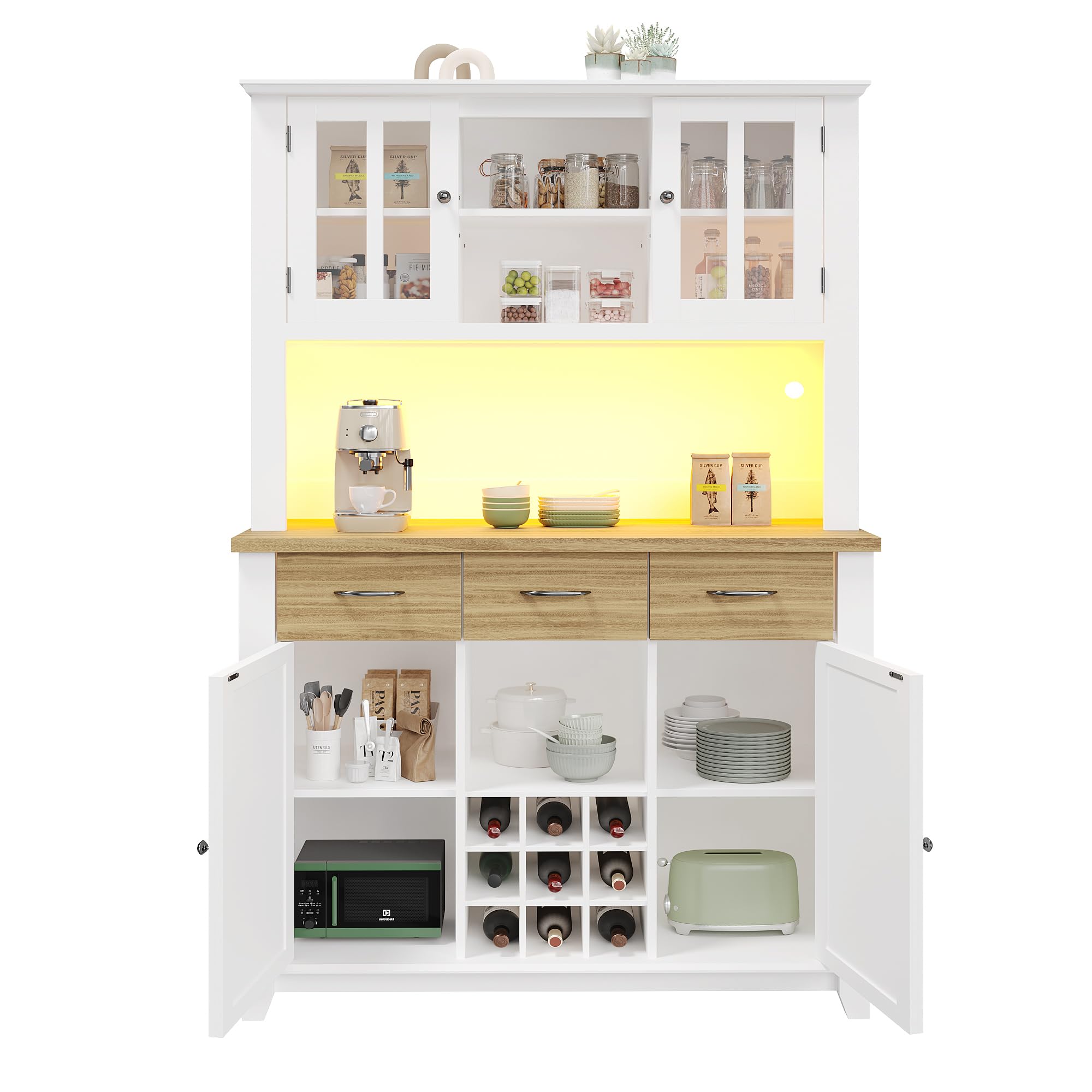 Lexiou Mobile Dispensa Cucina,Credenza Cucina Alta Mobile Dispensa Buffet,Credenza Cucina con Illuminazione a LED,Ripiani Regolabili, Grande Spazio, Cucina, Sala da Pranzo,106 x 40 x 179.5cm (Bianco)
