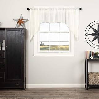 Tobacco Cloth Fringed Farmhouse Decor Kitchen Swag Prairie Panels Door Window Tier Set Curtains for Kitchen Bedroom Bathroom Living Room Dining (Antique White, Classic Swag Set)