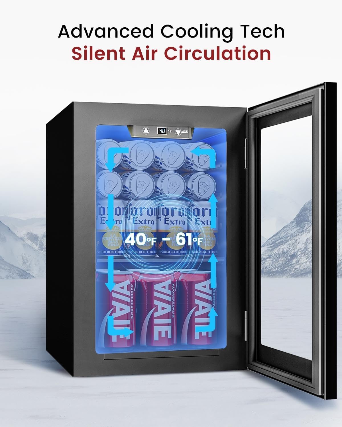Feelfunn 18L Beverage Refrigerator, 24 Cans Mini Fridge with Quiet Compressor, 40°F-61°F Small Fridge, Electronic Temp Control Countertop Drink Cooler for Office, Home and Bar, Black