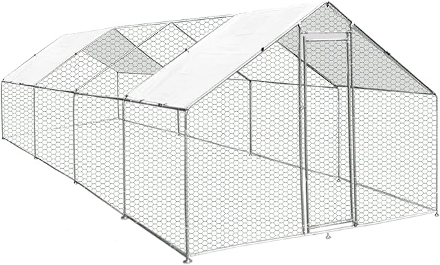 Walk In Chicken Run Cage Coop 3m x 8m x 2m Dog Pen House Kennel Large Metal Enclosure Rabbits Ducks Poultry Roof Cover Shelter Sunshade Pets Outdoor Backyard Farm Animal 