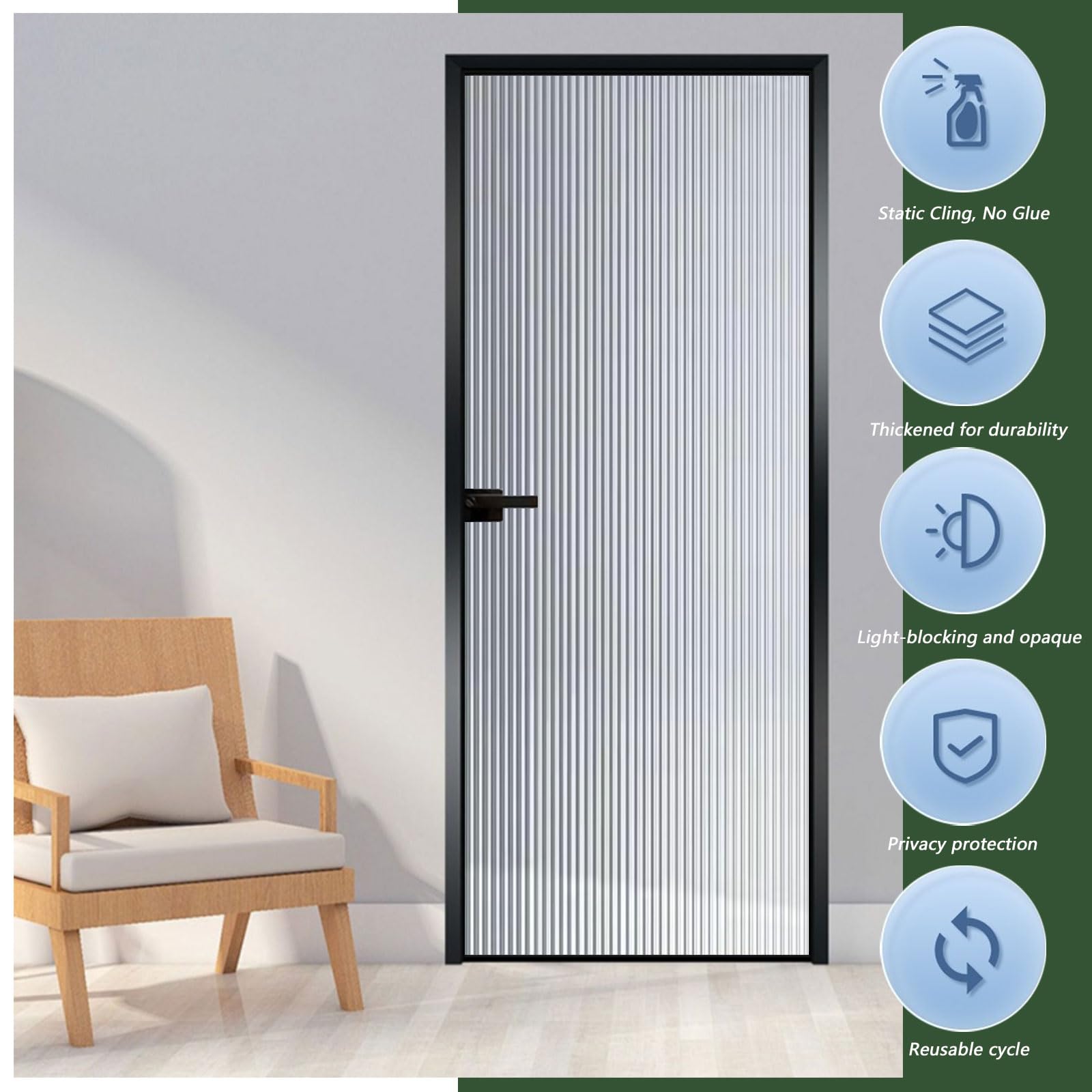 Pellicola Privacy Finestre 100 x 340 cm Statica e Senza Colla, Protezione Termica Pellicola Adesiva per Vetri per Doccia Ufficio Bagno, Chang Hong 2
