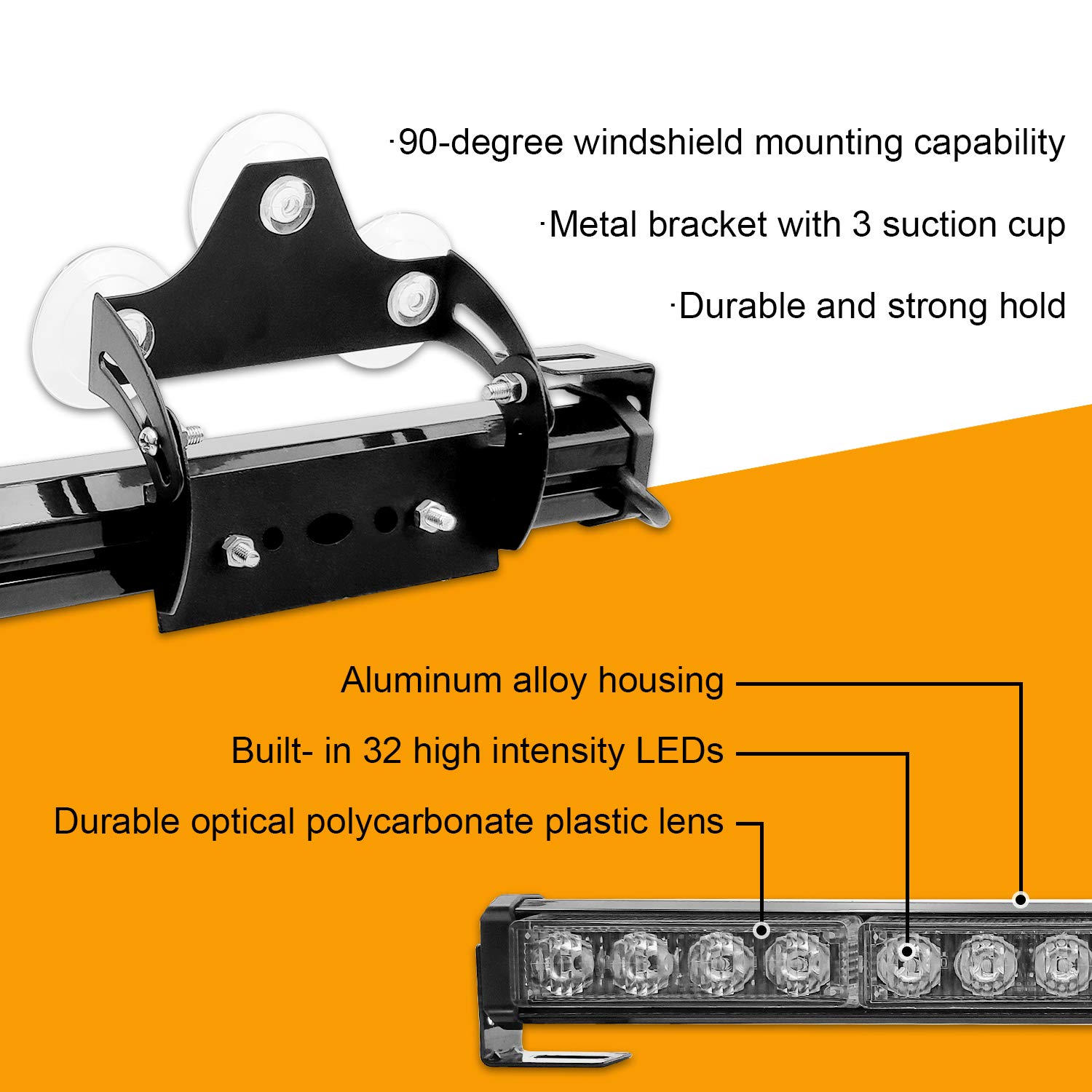Luces estroboscópicas de emergencia 2 en 1 de 32 pulgadas, luces direccionales de advertencia, barra de asesor de tráfico, LED de seguridad para ventana trasera, kit de cableado con encendedor de