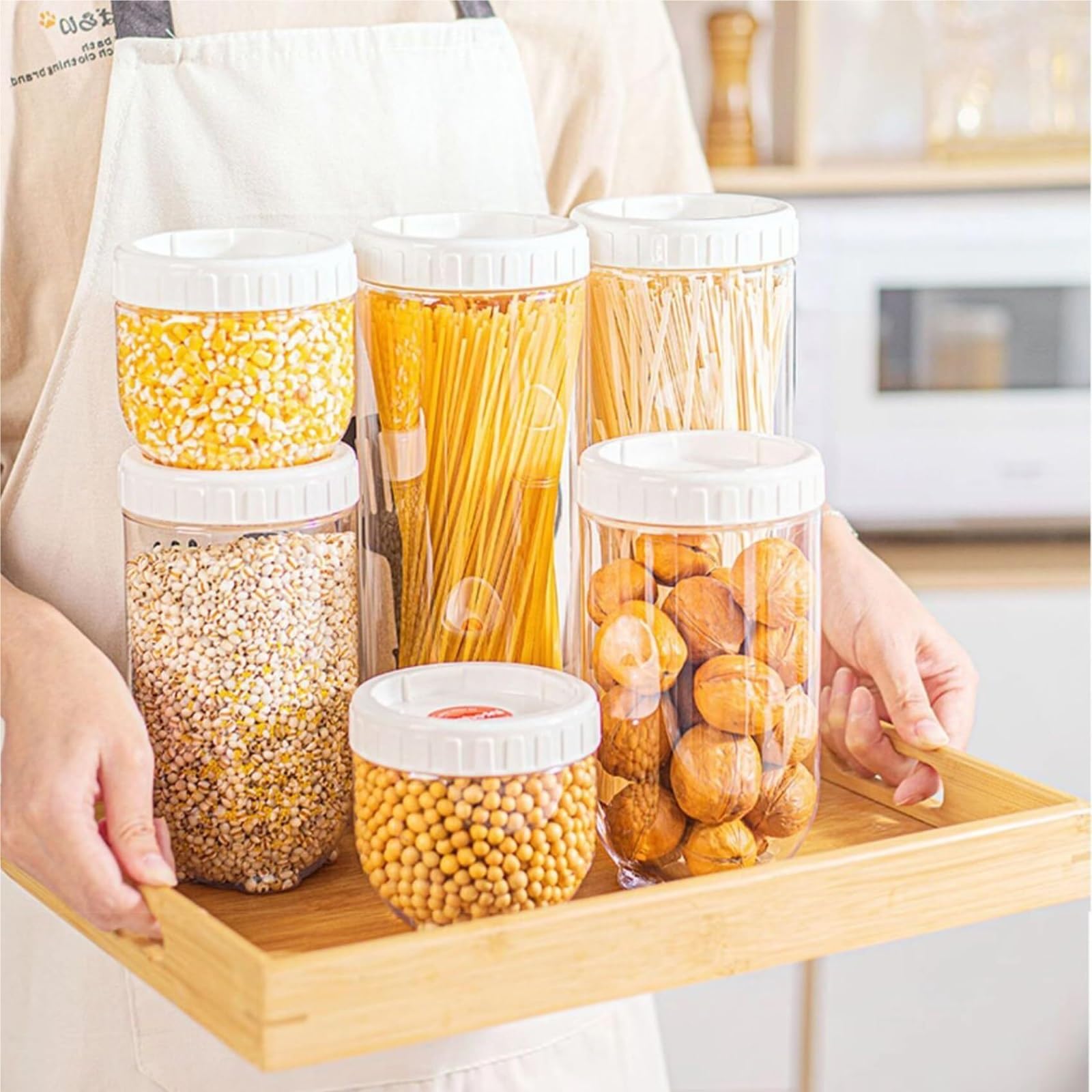 Barattoli Cucina Robusto Semplici Barattoli di Vetro con Coperchi A Vite, Bottiglia A Bocca Larga Impilabile Contenitori Ermetici per Alimenti(6pcs)