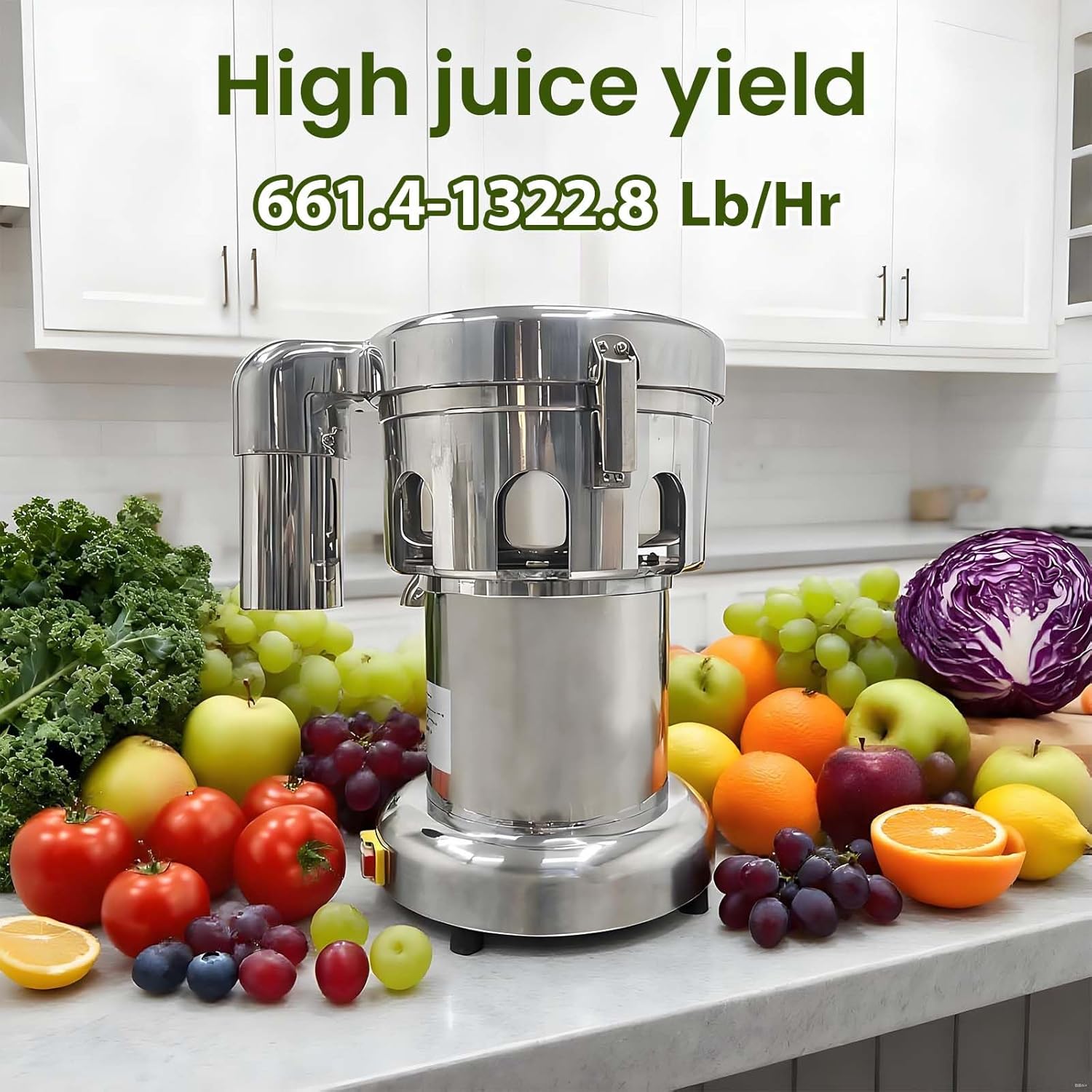 Commercial Juicer Machines Vegetable and Fruit, Auto Juice & Residue Separated, Heavy Duty Juice Press with Push Rod, Stainless Steel Fruit Juicer, 661.4-1322.8 lbs/Hr Capacity