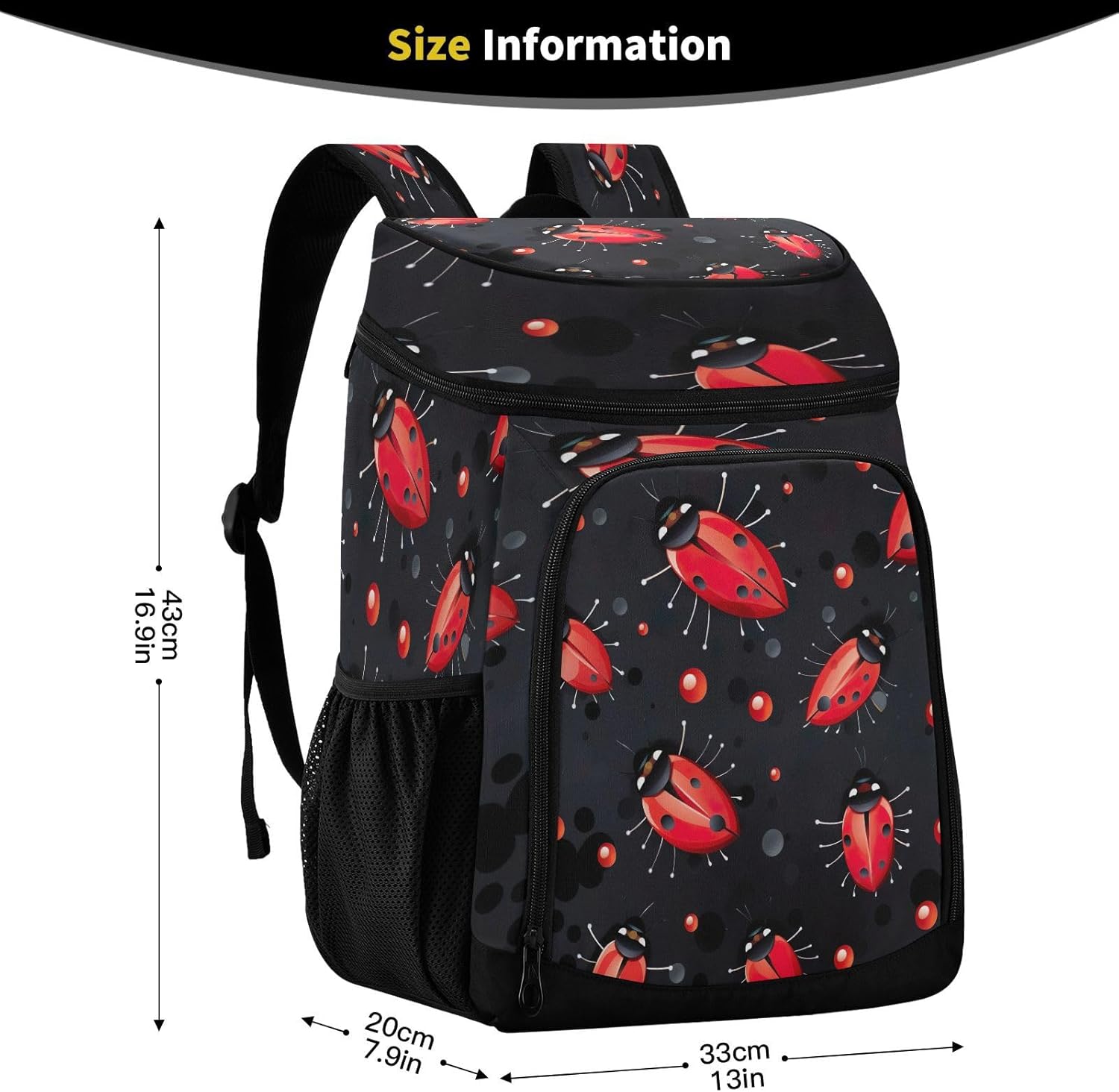 Red Ladybirds Cooler Backpack 36 Cans Leakproof Waterproof Backpack Cooler Bag Beach Accessories Travel Camping Fishing Backpack for Women Men