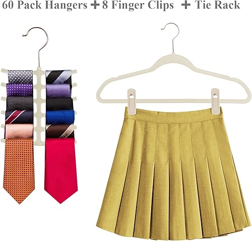 Miniatura 9 de VECELO Perchas de terciopelo de alta calidad resistentes (paquete de 50)  Perchas de ropa antideslizantes y que ahorran espacio con 6 clips para los