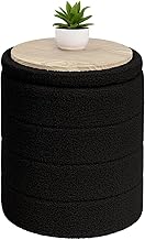 Bonlife Boucle Ottoman Storage, Foot Rest Stool Seat, Folding Footstool for Living Room, Sherpa Ottoman for Bedroom, Black, 37x37x45 cm