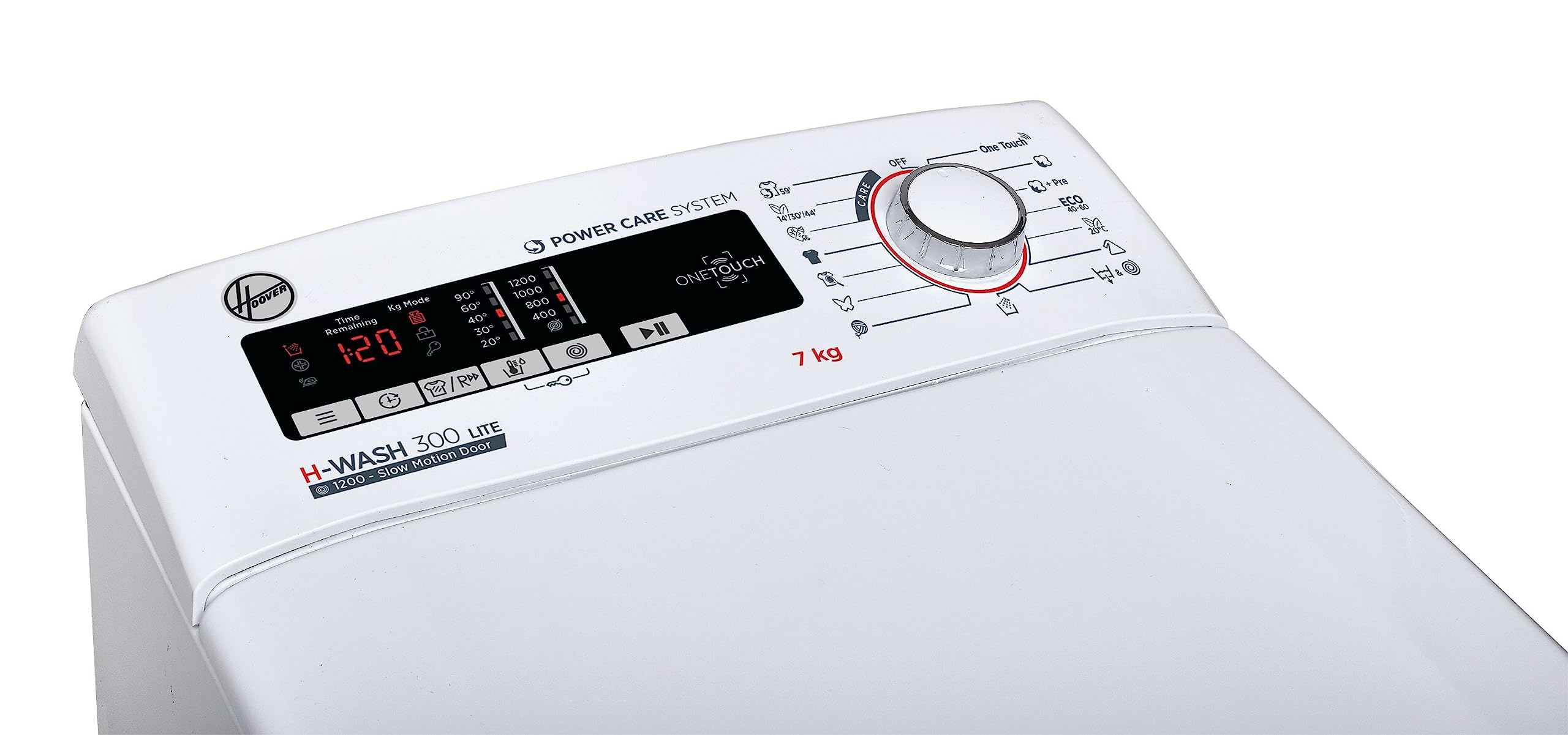 Hoover H-WASH 300 LITE H3TM 27TACET/1-S Toplader Waschmaschine/Energieeffizienzklasse E/Schleuderleistung 1200 U/min/Füllmenge 7 kg/Gentle Touch Öffnungsmechanismus/All in One Programm