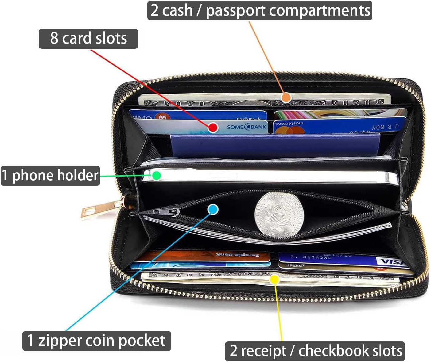 Women's Large Capacity Wallet PU Leather Zip Around Clutch Purse Multifunctional Wallet with Removable Wristlet Strap for Smart Phone/Coin/Card/Cash, Bible Verse Psalm 46:5 - Image 3